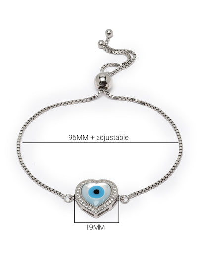 Pissara by Sukkhi Classic 925 Sterling Silver Evil Eye & Heart Shaped Cubic Zirconia Charm Bracelets For Women & Girls|with Authenticity Certificate, 925 Stamp & 6 Months Warranty BC105078