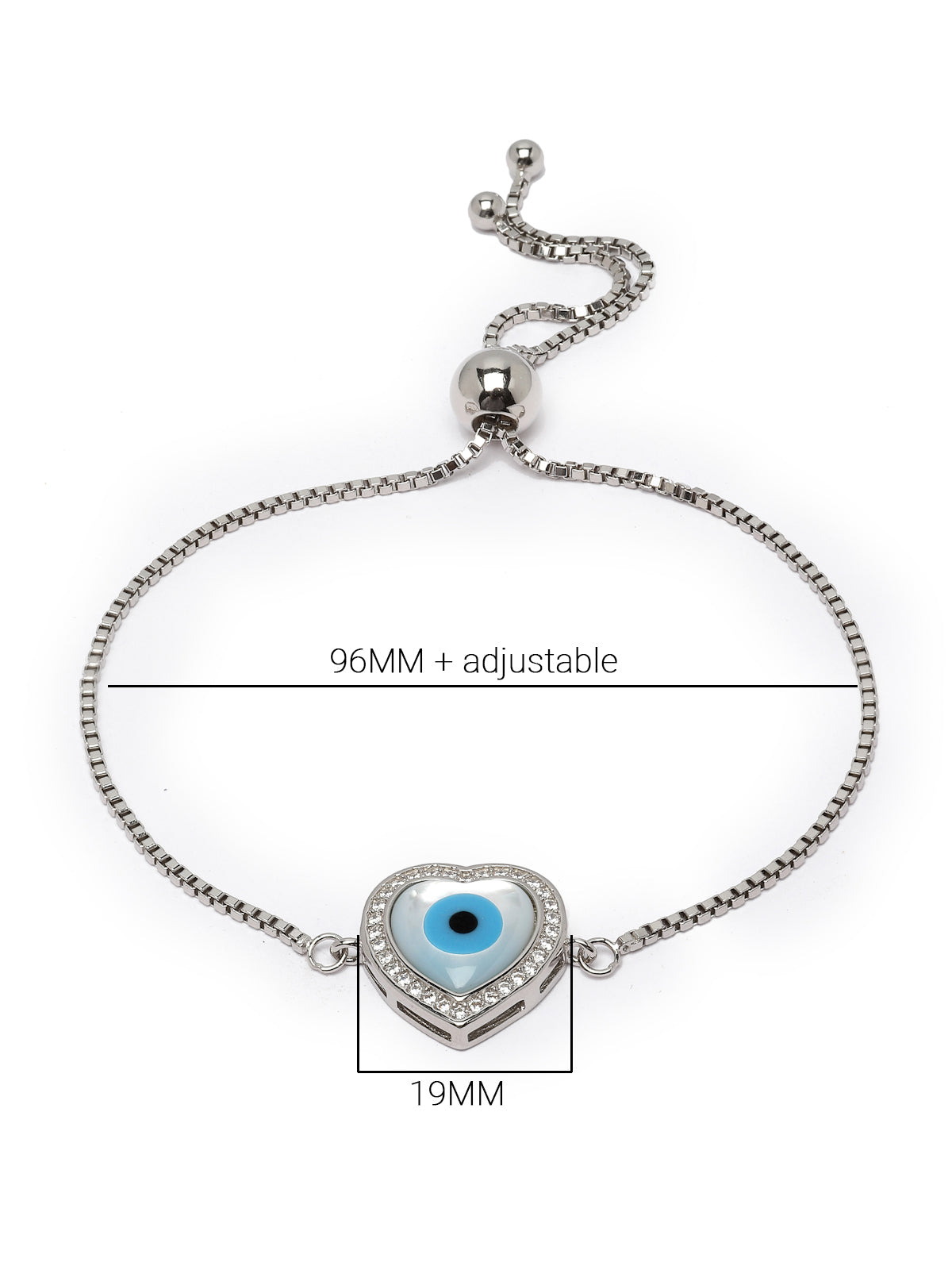 Pissara by Sukkhi Classic 925 Sterling Silver Evil Eye & Heart Shaped Cubic Zirconia Charm Bracelets For Women & Girls|with Authenticity Certificate, 925 Stamp & 6 Months Warranty BC105078
