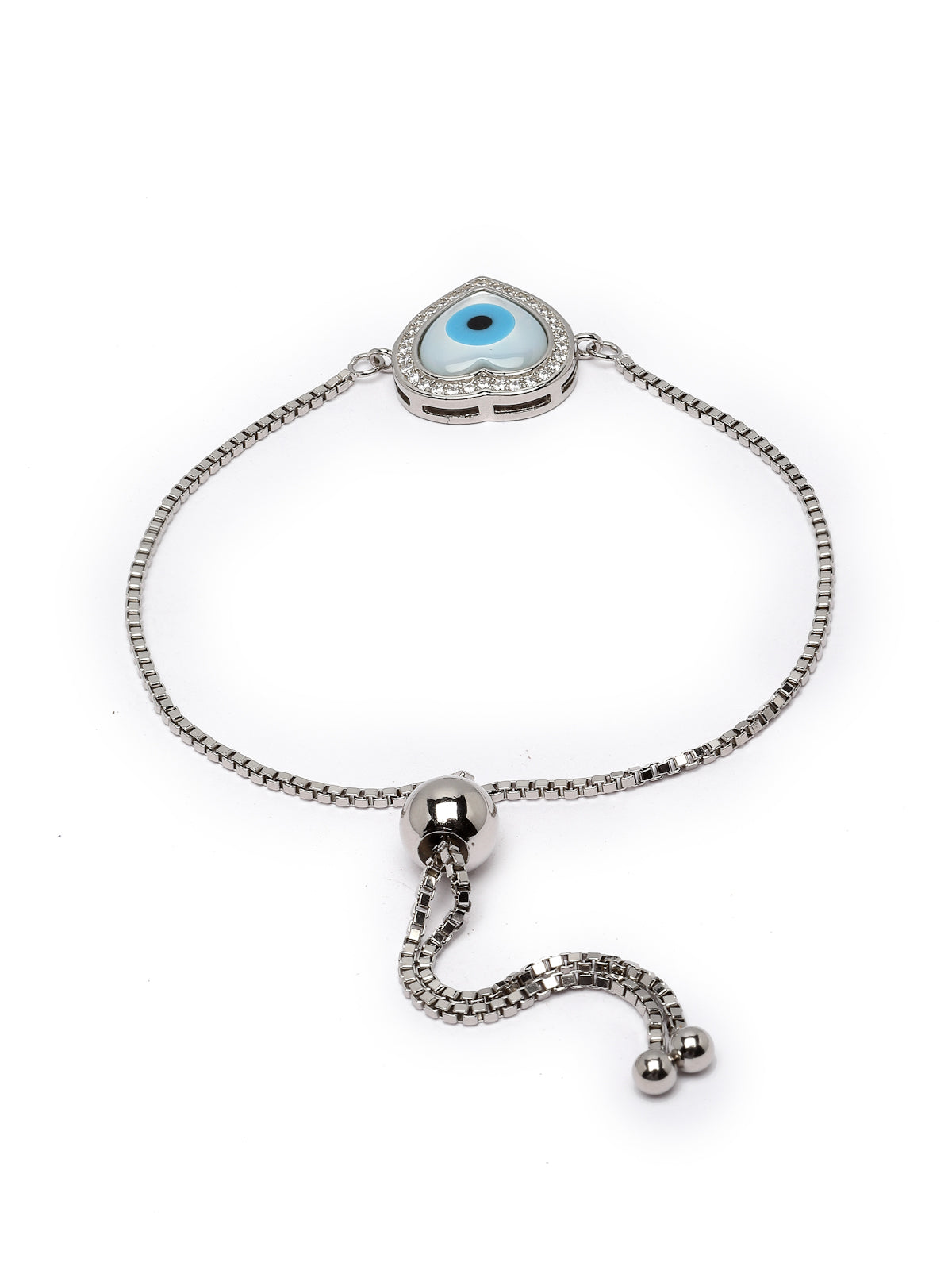 Pissara by Sukkhi Classic 925 Sterling Silver Evil Eye & Heart Shaped Cubic Zirconia Charm Bracelets For Women & Girls|with Authenticity Certificate, 925 Stamp & 6 Months Warranty BC105078