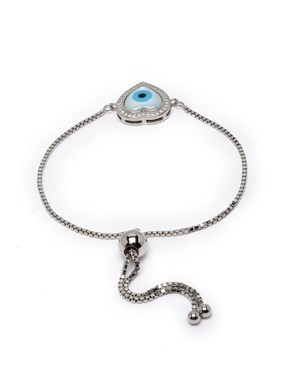 Pissara by Sukkhi Classic 925 Sterling Silver Evil Eye & Heart Shaped Cubic Zirconia Charm Bracelets For Women & Girls|with Authenticity Certificate, 925 Stamp & 6 Months Warranty BC105078