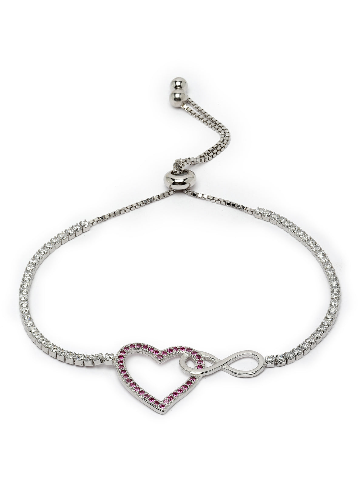 Pissara by Sukkhi Modish 925 Sterling Silver Heart Shaped Cubic Zirconia Charm Bracelets For Women & Girls|with Authenticity Certificate, 925 Stamp & 6 Months Warranty BC105079