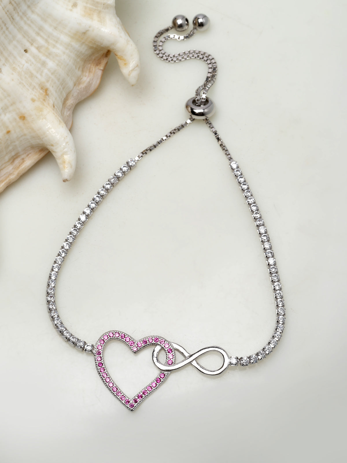 Pissara by Sukkhi Modish 925 Sterling Silver Heart Shaped Cubic Zirconia Charm Bracelets For Women & Girls|with Authenticity Certificate, 925 Stamp & 6 Months Warranty BC105079