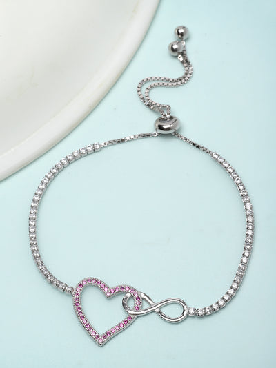 Pissara by Sukkhi Modish 925 Sterling Silver Heart Shaped Cubic Zirconia Charm Bracelets For Women & Girls|with Authenticity Certificate, 925 Stamp & 6 Months Warranty BC105079