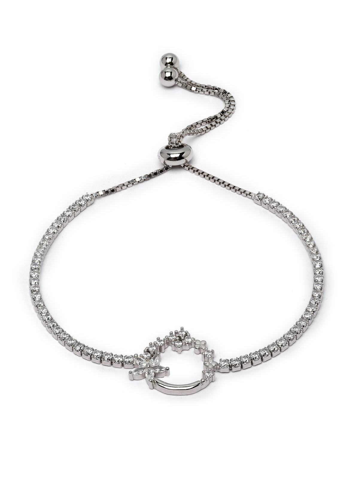 Pissara by Sukkhi Glimmery 925 Sterling Silver Floral Shaped Cubic Zirconia Charm Bracelets For Women & Girls|with Authenticity Certificate, 925 Stamp & 6 Months Warranty BC105080