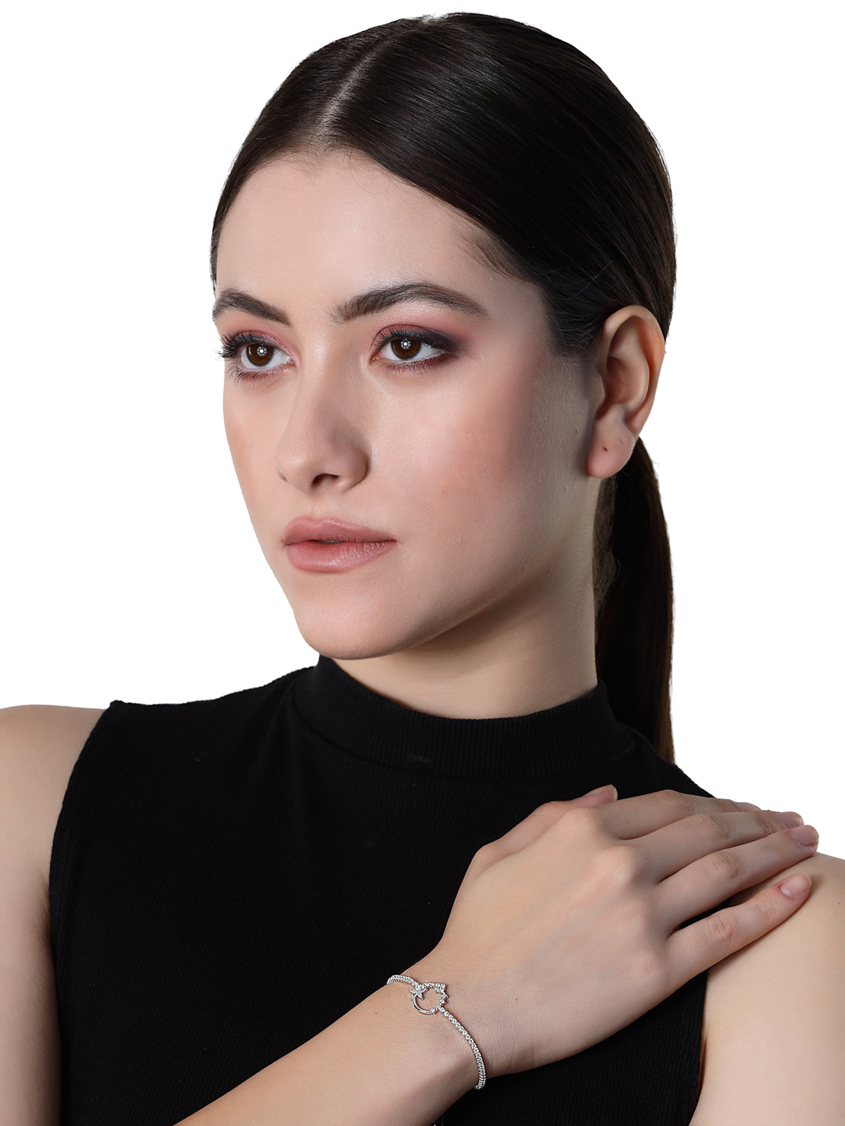 Pissara by Sukkhi Glimmery 925 Sterling Silver Floral Shaped Cubic Zirconia Charm Bracelets For Women & Girls|with Authenticity Certificate, 925 Stamp & 6 Months Warranty BC105080