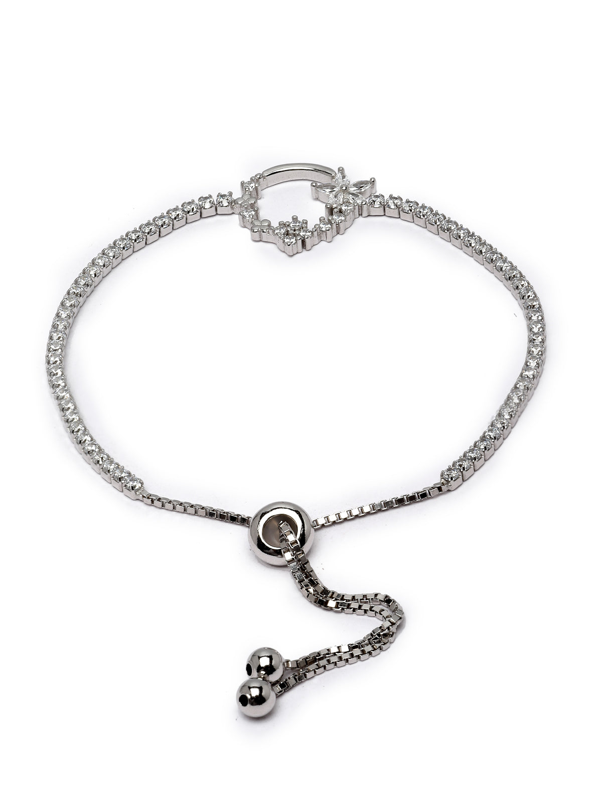 Pissara by Sukkhi Glimmery 925 Sterling Silver Floral Shaped Cubic Zirconia Charm Bracelets For Women & Girls|with Authenticity Certificate, 925 Stamp & 6 Months Warranty BC105080