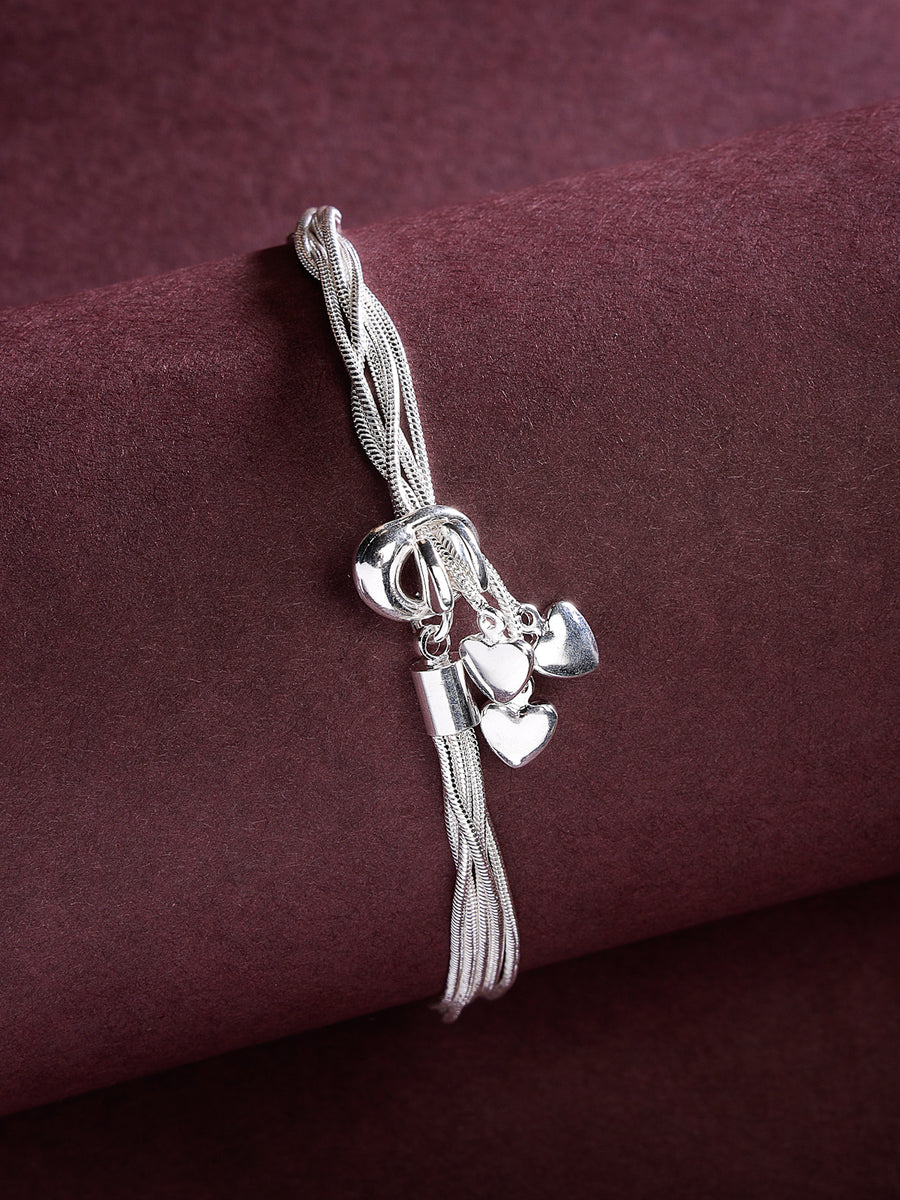 Scintillare by Sukkhi Graceful Latest Design Rhodium Plated Heart Shaped Silver Hanging Charm Crystals Shiny Bangle Bracelet for Women & Girls|Birthday Gift for Women|One Size|BC106527