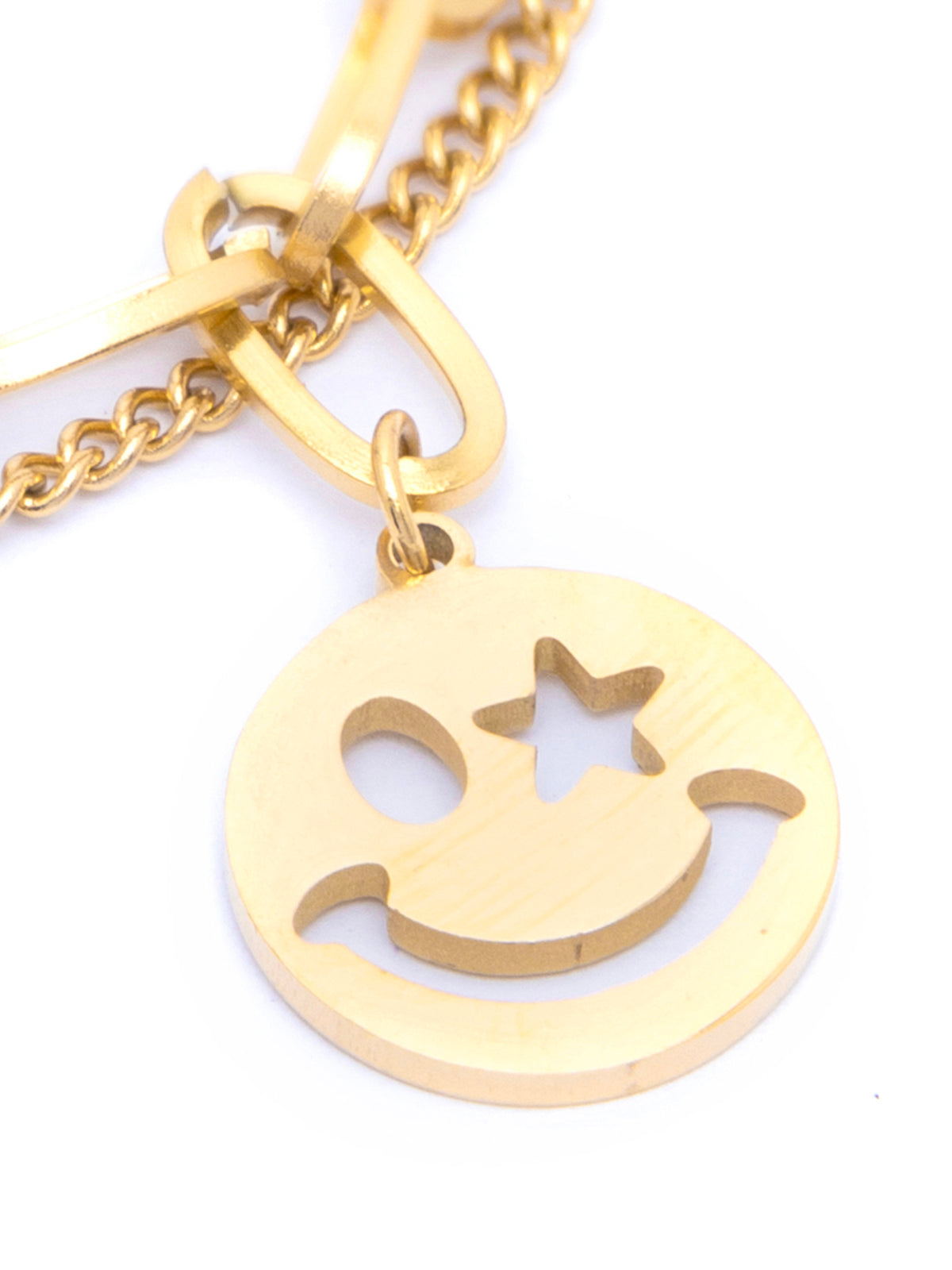 Scintillare By Sukkhi Western 18kGold Plated with Stainless Steel Smiley Charm Adjustable Bracelet Jewellery for Women and Girls|Anti Tarnish Jewellery|Gifts for Wife Girlfriend Mother Sister|BC107011