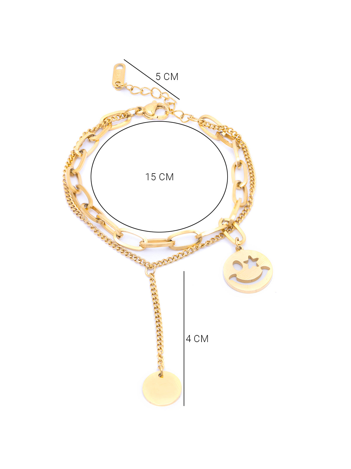 Scintillare By Sukkhi Western 18kGold Plated with Stainless Steel Smiley Charm Adjustable Bracelet Jewellery for Women and Girls|Anti Tarnish Jewellery|Gifts for Wife Girlfriend Mother Sister|BC107011