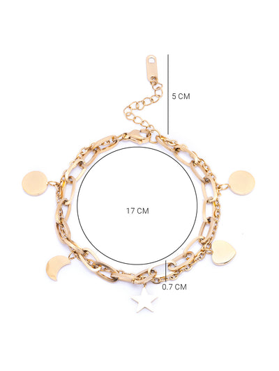 Scintillare By Sukkhi Attractive 18kGold Plated with Stainless Steel Heart Stars Charm Adjustable Bracelet Jewellery for Women & Girls|Anti Tarnish Jewellery|Gifts for Wife Girlfriend Mother|BC107012