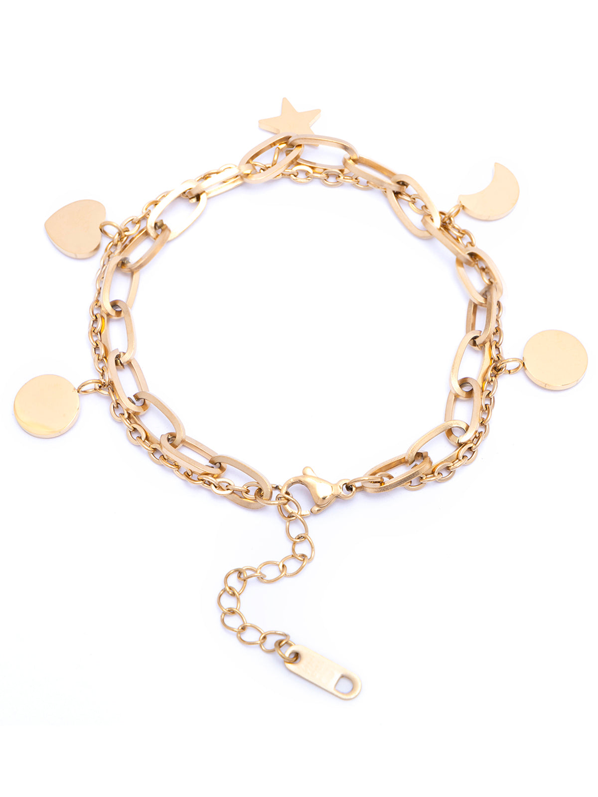 Scintillare By Sukkhi Attractive 18kGold Plated with Stainless Steel Heart Stars Charm Adjustable Bracelet Jewellery for Women & Girls|Anti Tarnish Jewellery|Gifts for Wife Girlfriend Mother|BC107012