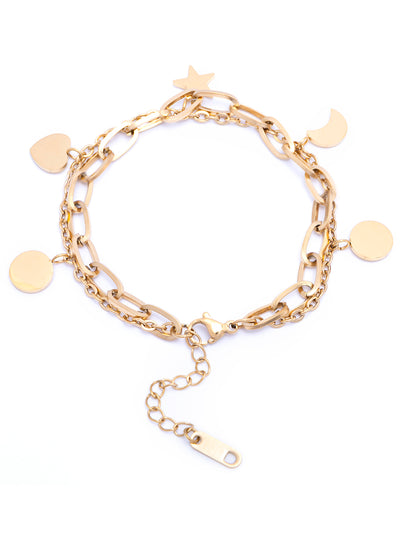 Scintillare By Sukkhi Attractive 18kGold Plated with Stainless Steel Heart Stars Charm Adjustable Bracelet Jewellery for Women & Girls|Anti Tarnish Jewellery|Gifts for Wife Girlfriend Mother|BC107012