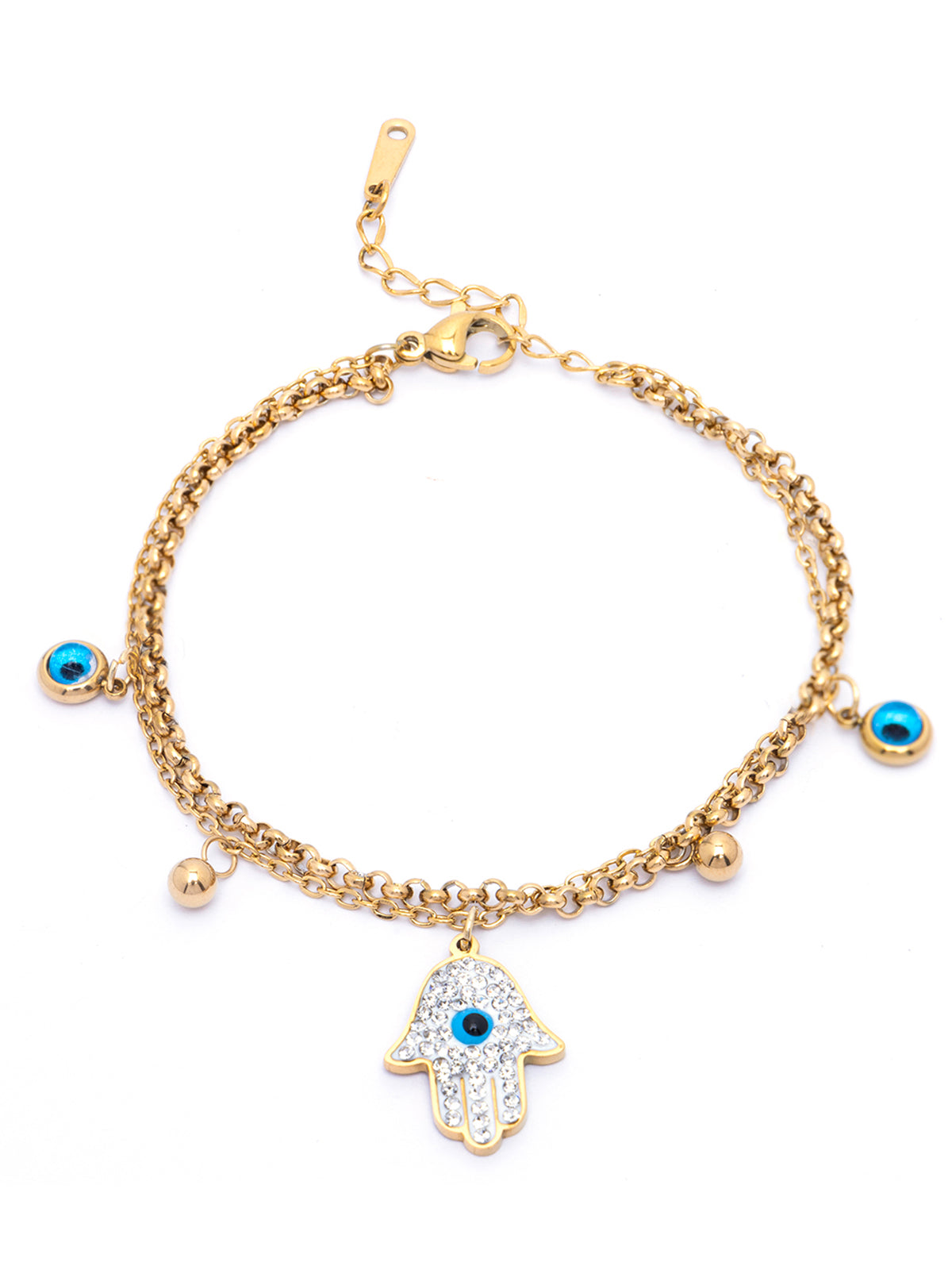 Scintillare By Sukkhi Evil Eye Hamsa Hand 18kGold Plated with Stainless Steel Charm Adjustable Bracelet Jewellery for Women & Girls|Anti Tarnish Jewellery|Gifts for Wife Girlfriend Mother|BC107026