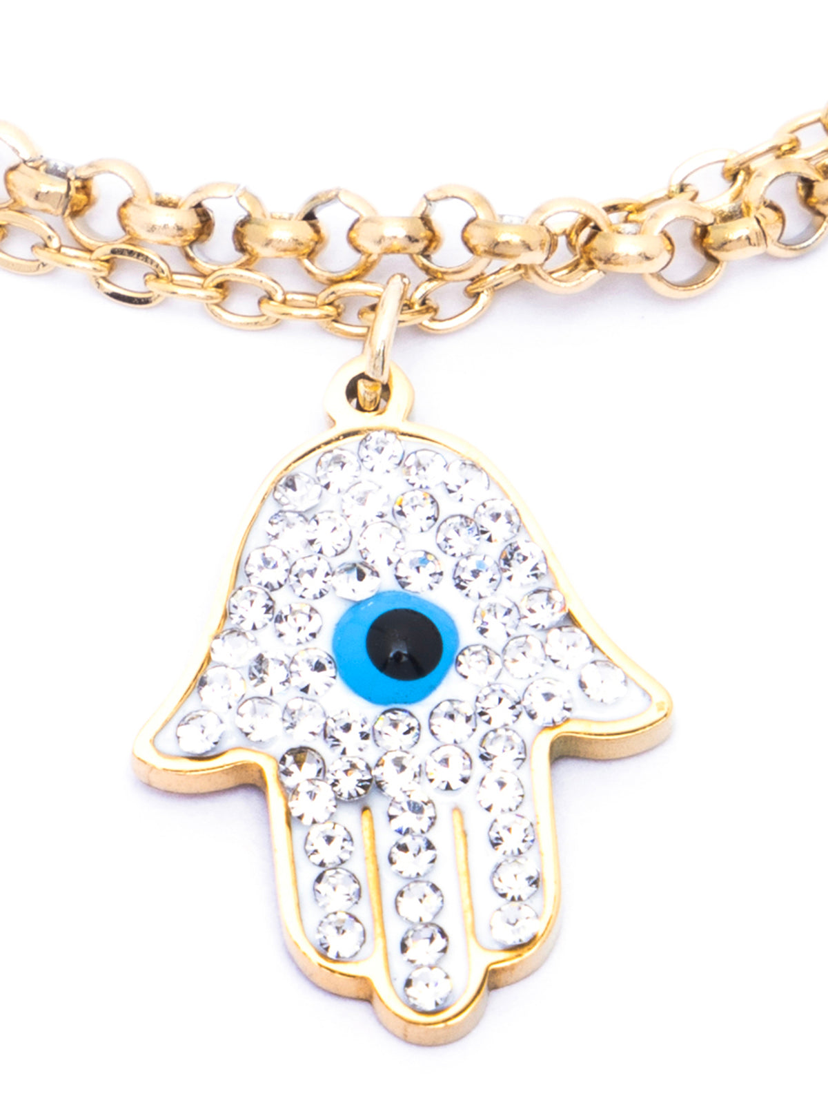 Scintillare By Sukkhi Evil Eye Hamsa Hand 18kGold Plated with Stainless Steel Charm Adjustable Bracelet Jewellery for Women & Girls|Anti Tarnish Jewellery|Gifts for Wife Girlfriend Mother|BC107026