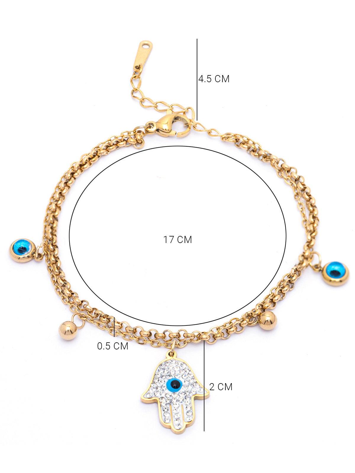 Scintillare By Sukkhi Evil Eye Hamsa Hand 18kGold Plated with Stainless Steel Charm Adjustable Bracelet Jewellery for Women & Girls|Anti Tarnish Jewellery|Gifts for Wife Girlfriend Mother|BC107026
