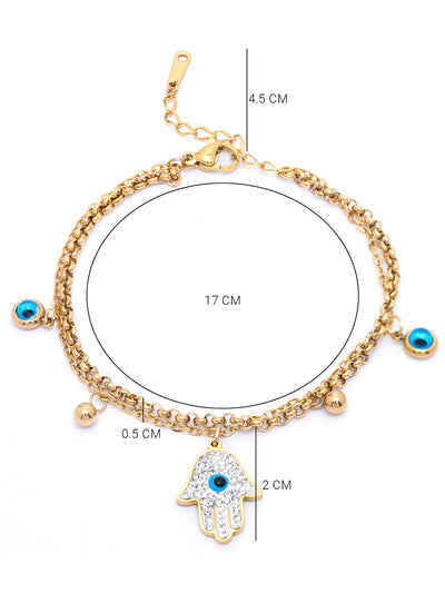Scintillare By Sukkhi Evil Eye Hamsa Hand 18kGold Plated with Stainless Steel Charm Adjustable Bracelet Jewellery for Women & Girls|Anti Tarnish Jewellery|Gifts for Wife Girlfriend Mother|BC107026
