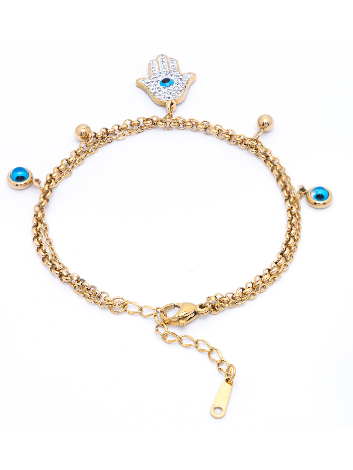 Scintillare By Sukkhi Evil Eye Hamsa Hand 18kGold Plated with Stainless Steel Charm Adjustable Bracelet Jewellery for Women & Girls|Anti Tarnish Jewellery|Gifts for Wife Girlfriend Mother|BC107026