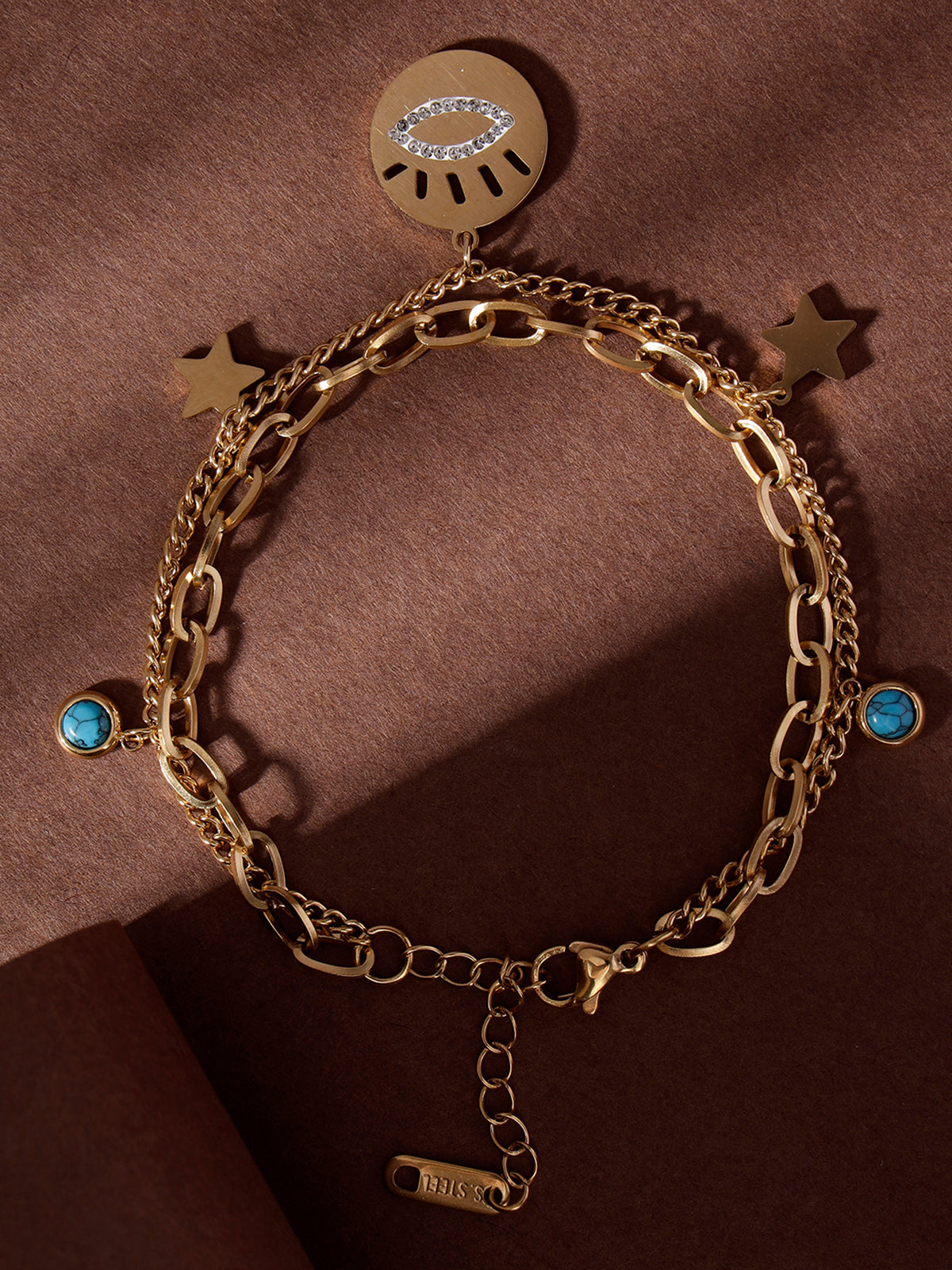 Scintillare By Sukkhi Evil Eye 18kGold Plated with Stainless Steel Charm Adjustable Bracelet Jewellery for Women & Girls|Anti Tarnish Jewellery|Gifts for Wife Girlfriend Mother Sister|BC107072