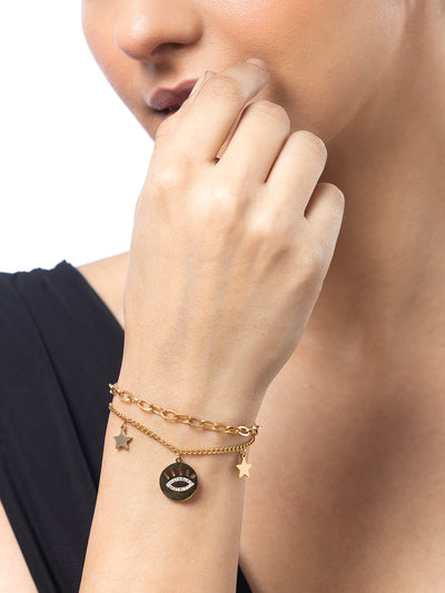 Scintillare By Sukkhi Evil Eye 18kGold Plated with Stainless Steel Charm Adjustable Bracelet Jewellery for Women & Girls|Anti Tarnish Jewellery|Gifts for Wife Girlfriend Mother Sister|BC107072