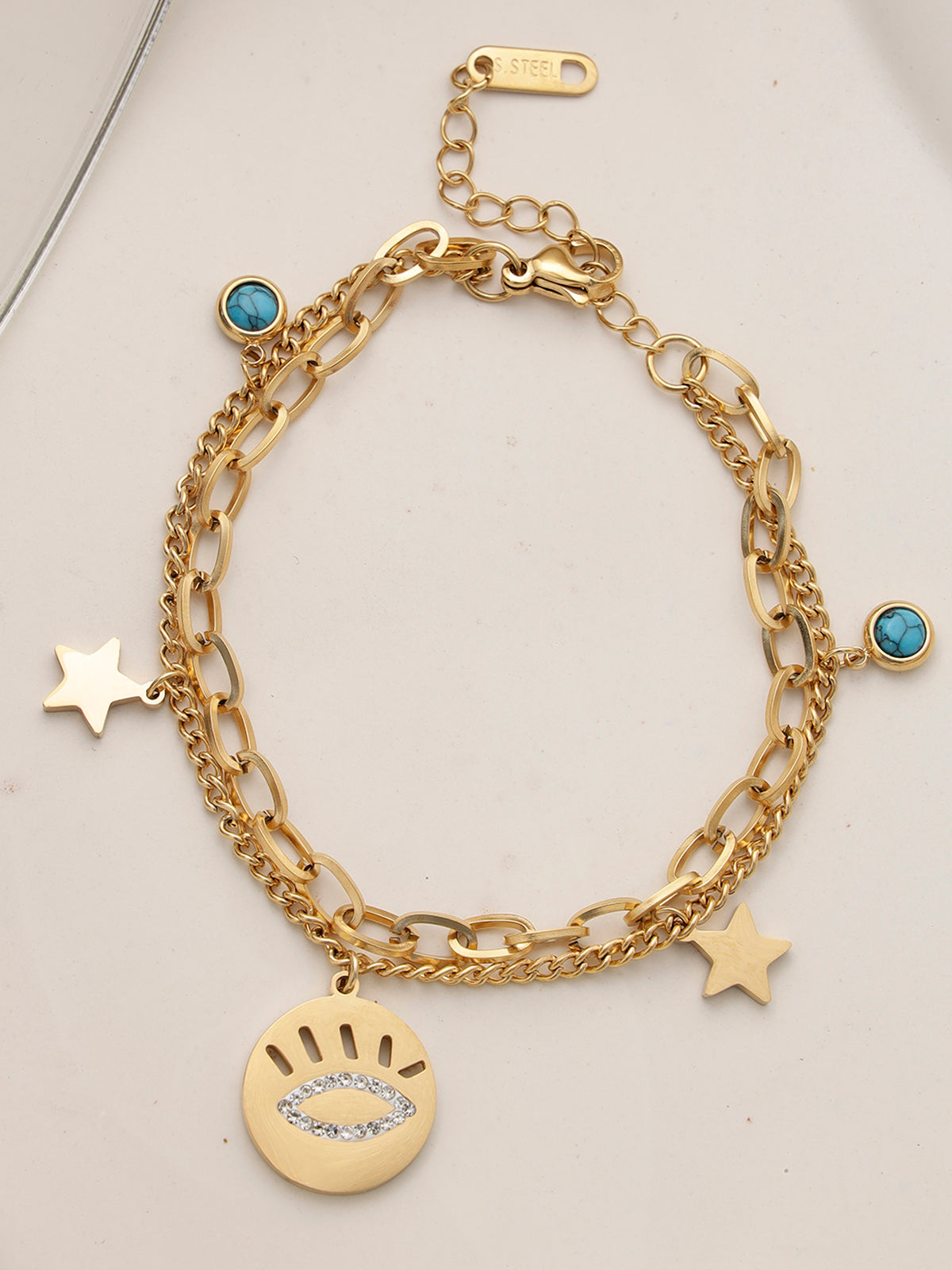 Scintillare By Sukkhi Evil Eye 18kGold Plated with Stainless Steel Charm Adjustable Bracelet Jewellery for Women & Girls|Anti Tarnish Jewellery|Gifts for Wife Girlfriend Mother Sister|BC107072