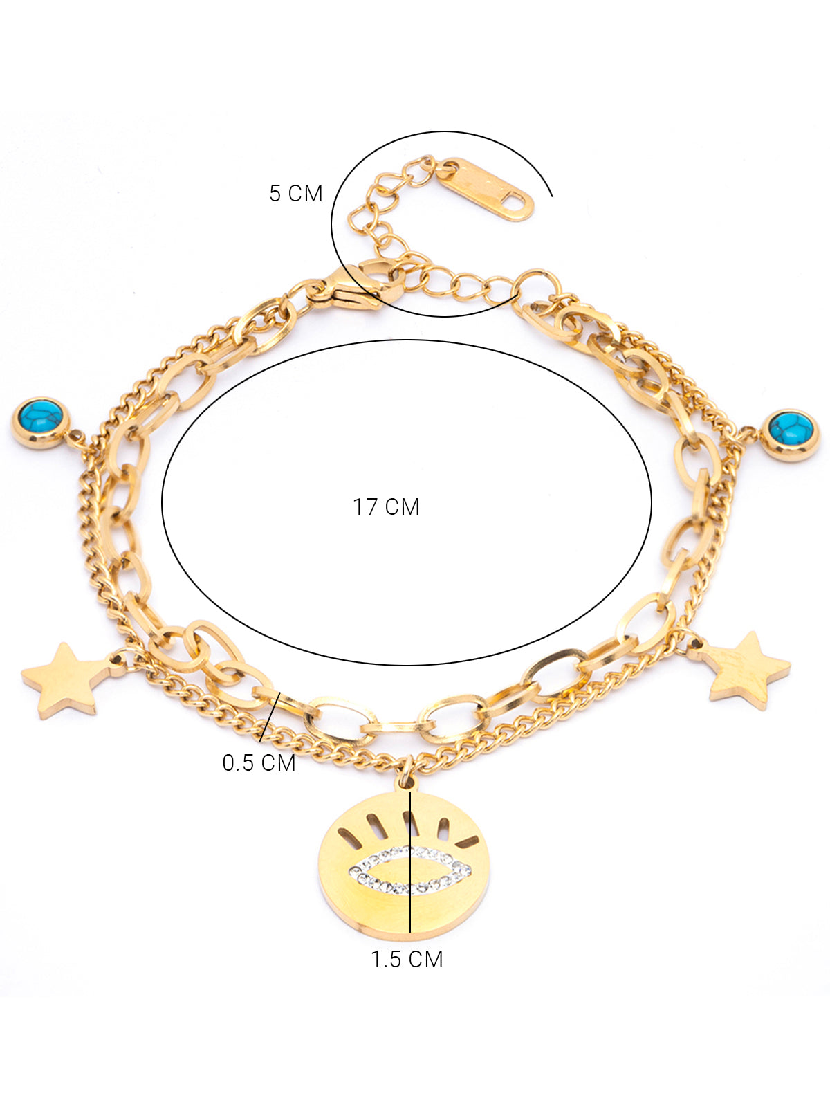 Scintillare By Sukkhi Evil Eye 18kGold Plated with Stainless Steel Charm Adjustable Bracelet Jewellery for Women & Girls|Anti Tarnish Jewellery|Gifts for Wife Girlfriend Mother Sister|BC107072