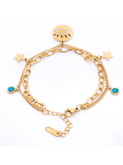 Scintillare By Sukkhi Evil Eye 18kGold Plated with Stainless Steel Charm Adjustable Bracelet Jewellery for Women & Girls|Anti Tarnish Jewellery|Gifts for Wife Girlfriend Mother Sister|BC107072