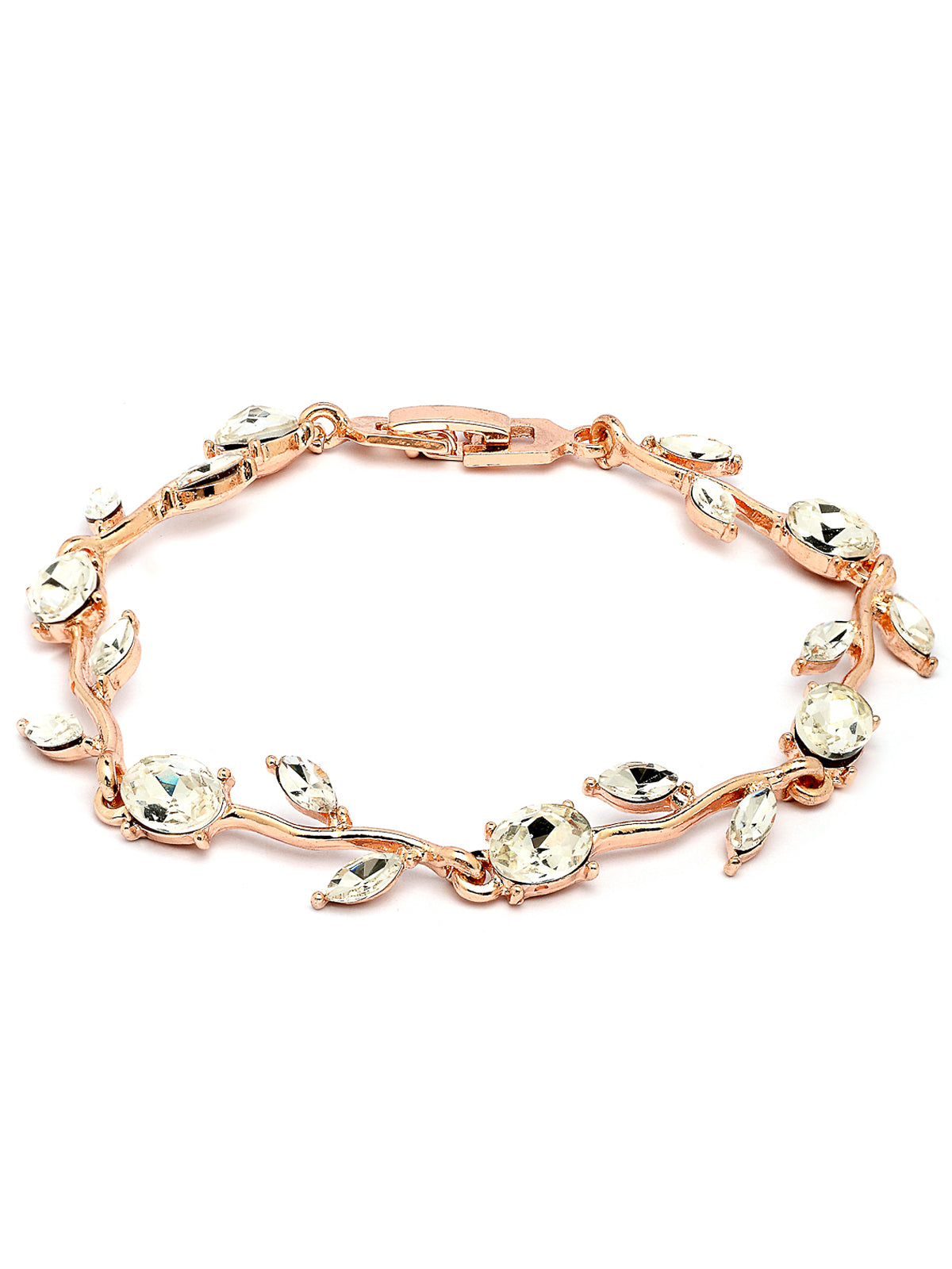 Scintillare By Sukkhi Creative Leaf Shaped Rose Gold Plated Crystal Stones Studded White Bracelet Bangle Jewellery for Women & Girls|Perfect for All Festive Occasions|BC107114