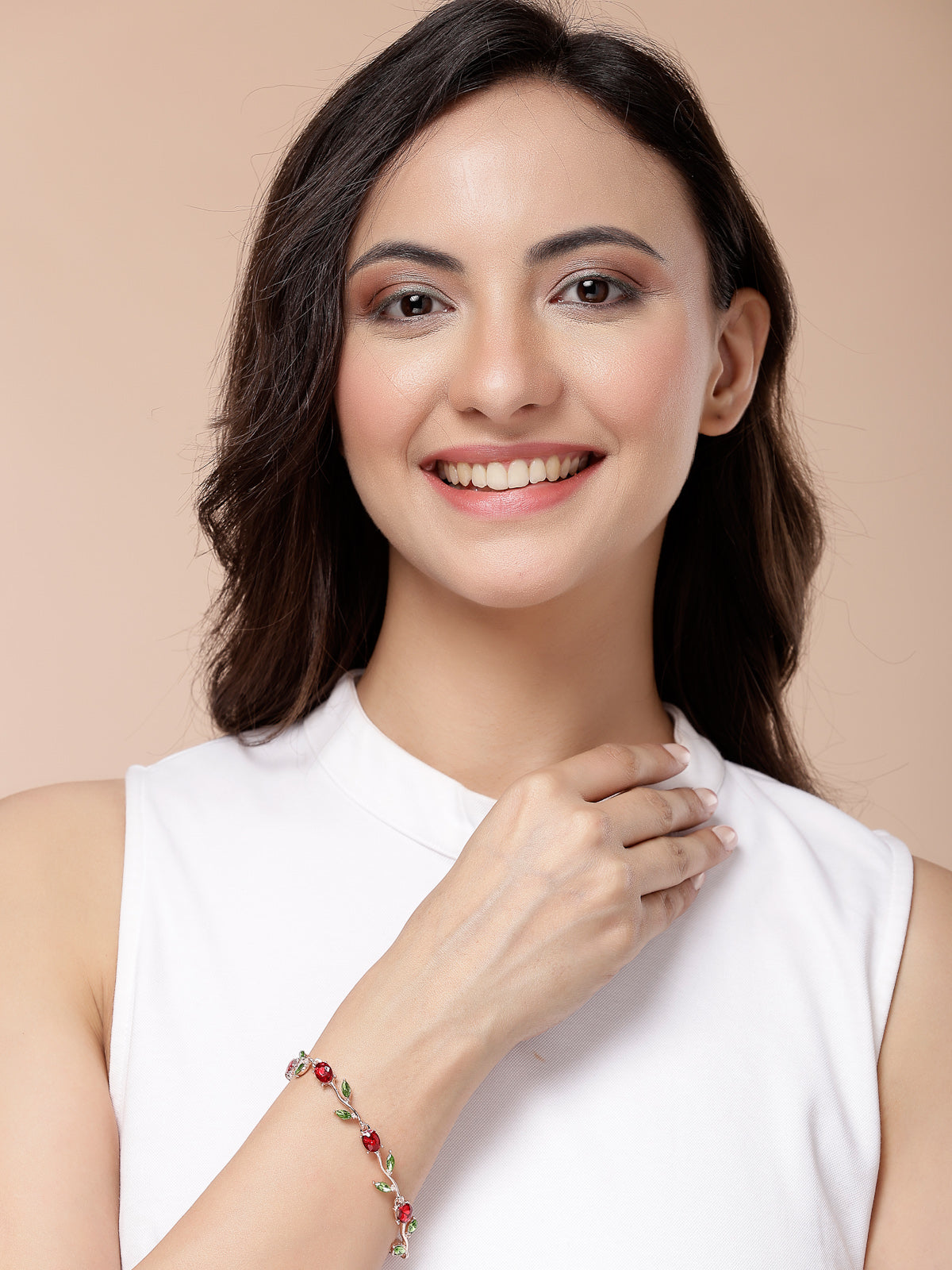 Scintillare By Sukkhi Creative Leaf Shaped Rose Gold Plated Crystal Stones Studded Multicolor Bracelet Bangle Jewellery for Women & Girls|Perfect for All Festive Occasions|BC107115