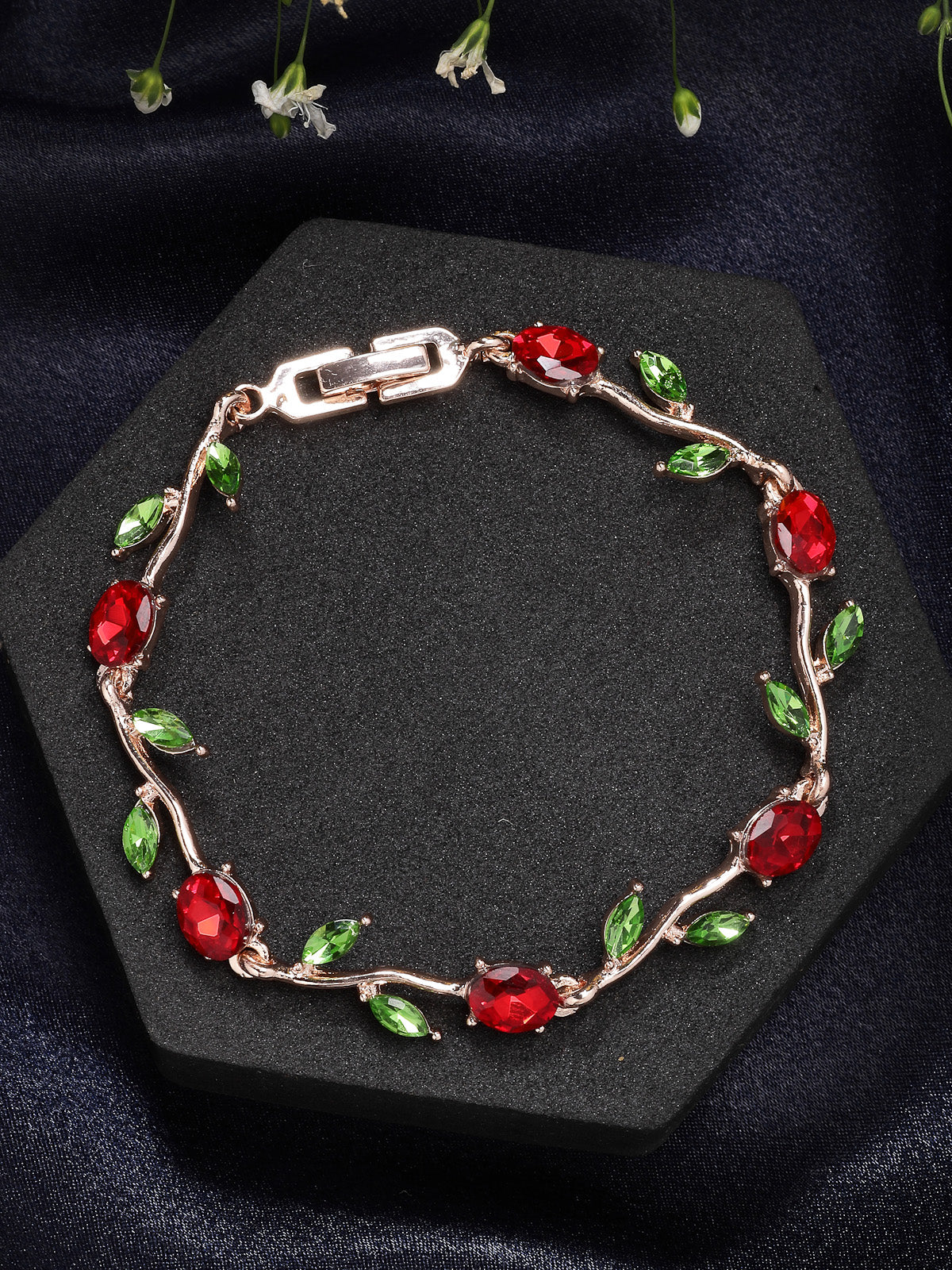 Scintillare By Sukkhi Creative Leaf Shaped Rose Gold Plated Crystal Stones Studded Multicolor Bracelet Bangle Jewellery for Women & Girls|Perfect for All Festive Occasions|BC107115