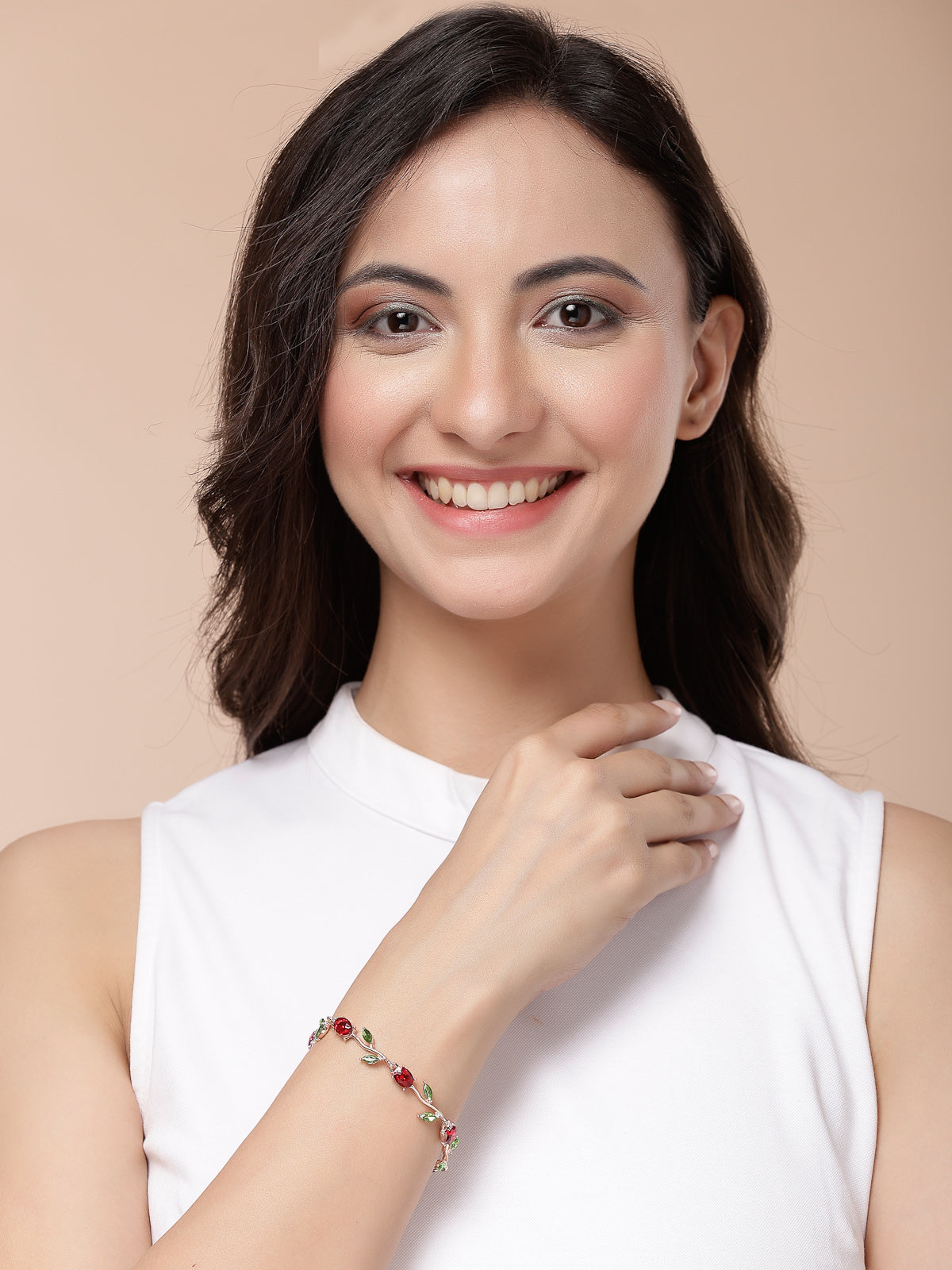 Scintillare By Sukkhi Creative Leaf Shaped Rose Gold Plated Crystal Stones Studded Multicolor Bracelet Bangle Jewellery for Women & Girls|Perfect for All Festive Occasions|BC107115