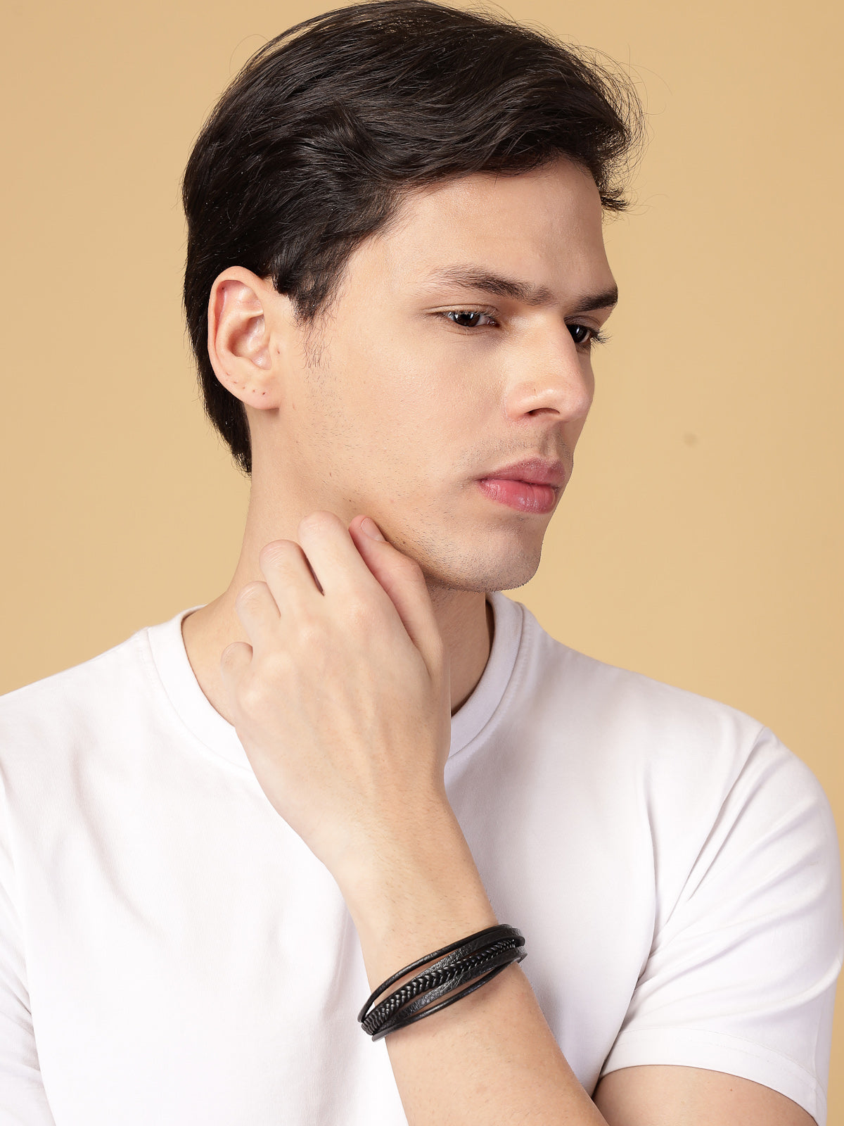 Scintillare By Sukkh Western Style Genuine Leather Braided Wrap with Magnetic Clasp Multistrips Black Bracelet for Men & Boys|Birthday Gift for Men and Boys Anniversary Gift for Husband|BC107117