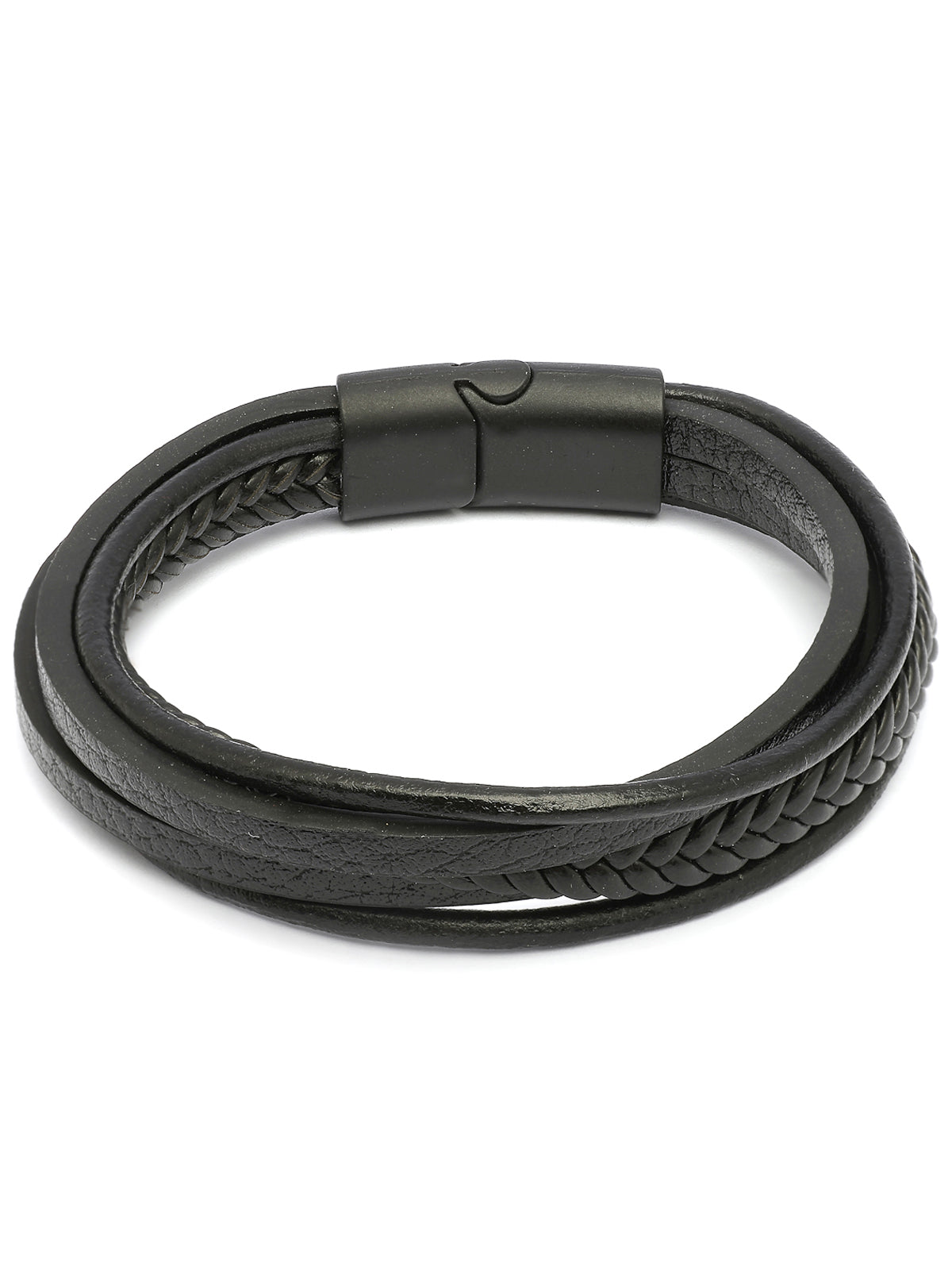 Scintillare By Sukkh Western Style Genuine Leather Braided Wrap with Magnetic Clasp Multistrips Black Bracelet for Men & Boys|Birthday Gift for Men and Boys Anniversary Gift for Husband|BC107117