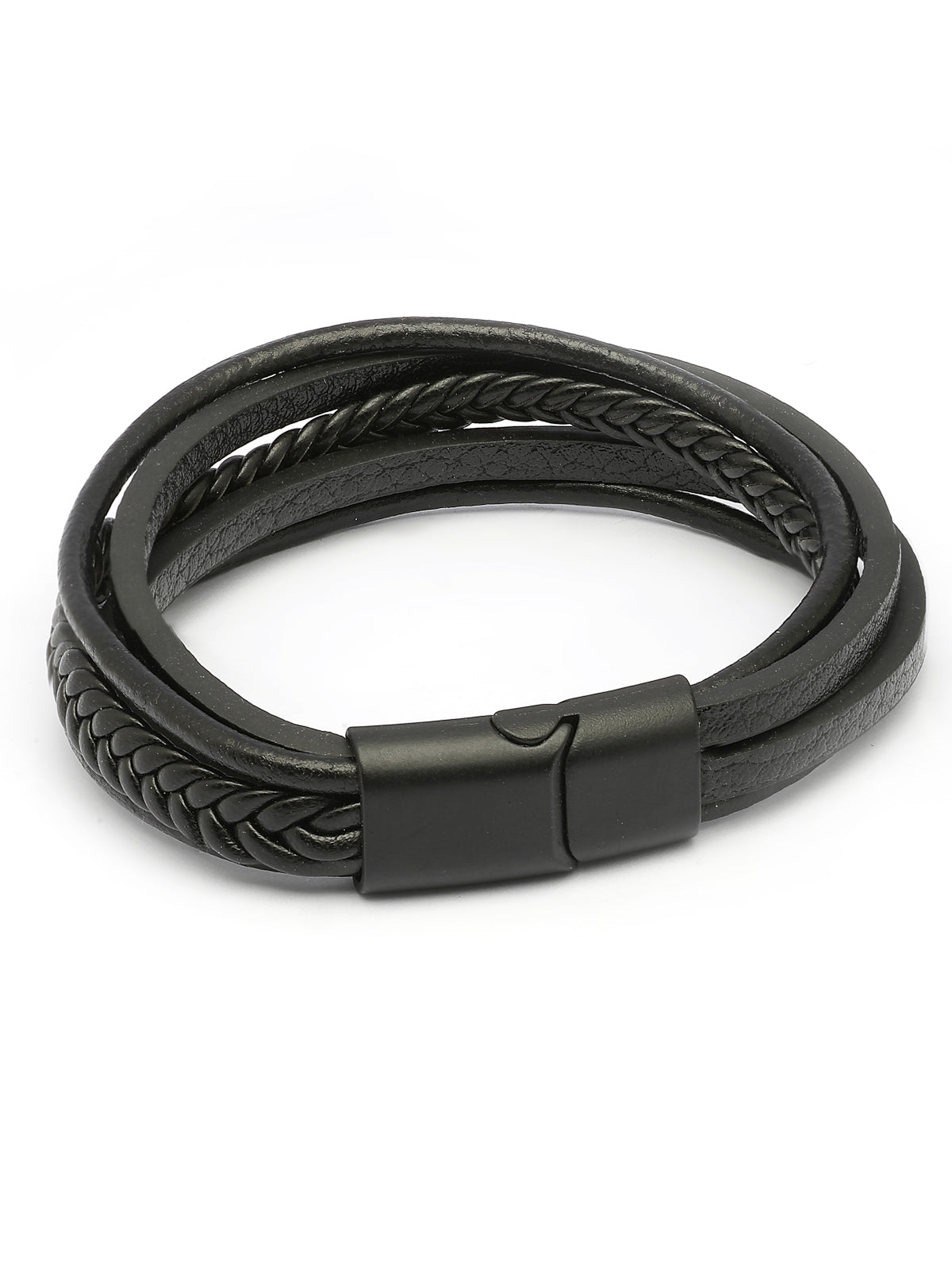 Scintillare By Sukkh Western Style Genuine Leather Braided Wrap with Magnetic Clasp Multistrips Black Bracelet for Men & Boys|Birthday Gift for Men and Boys Anniversary Gift for Husband|BC107117