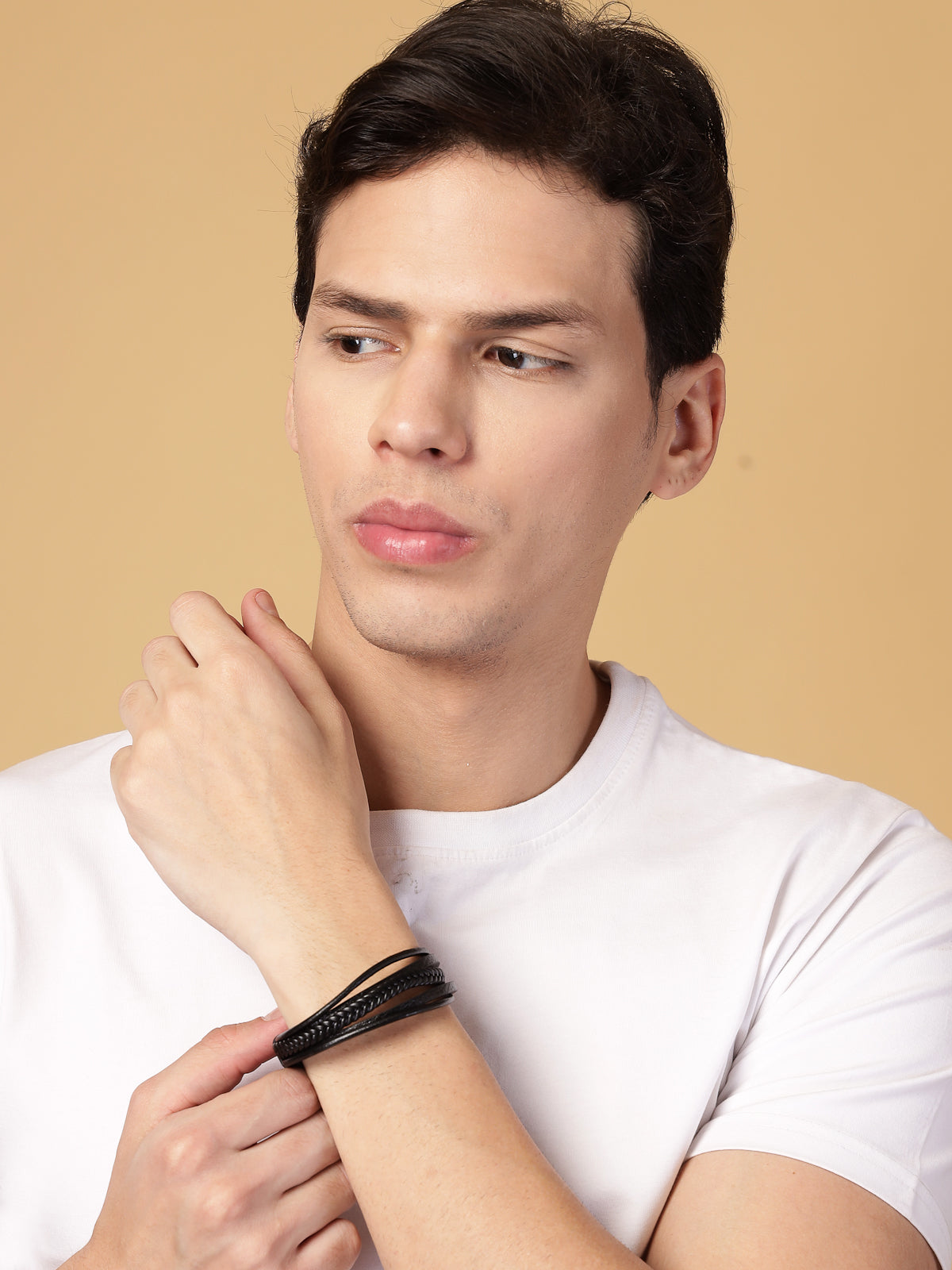 Scintillare By Sukkh Western Style Genuine Leather Braided Wrap with Magnetic Clasp Multistrips Black Bracelet for Men & Boys|Birthday Gift for Men and Boys Anniversary Gift for Husband|BC107117