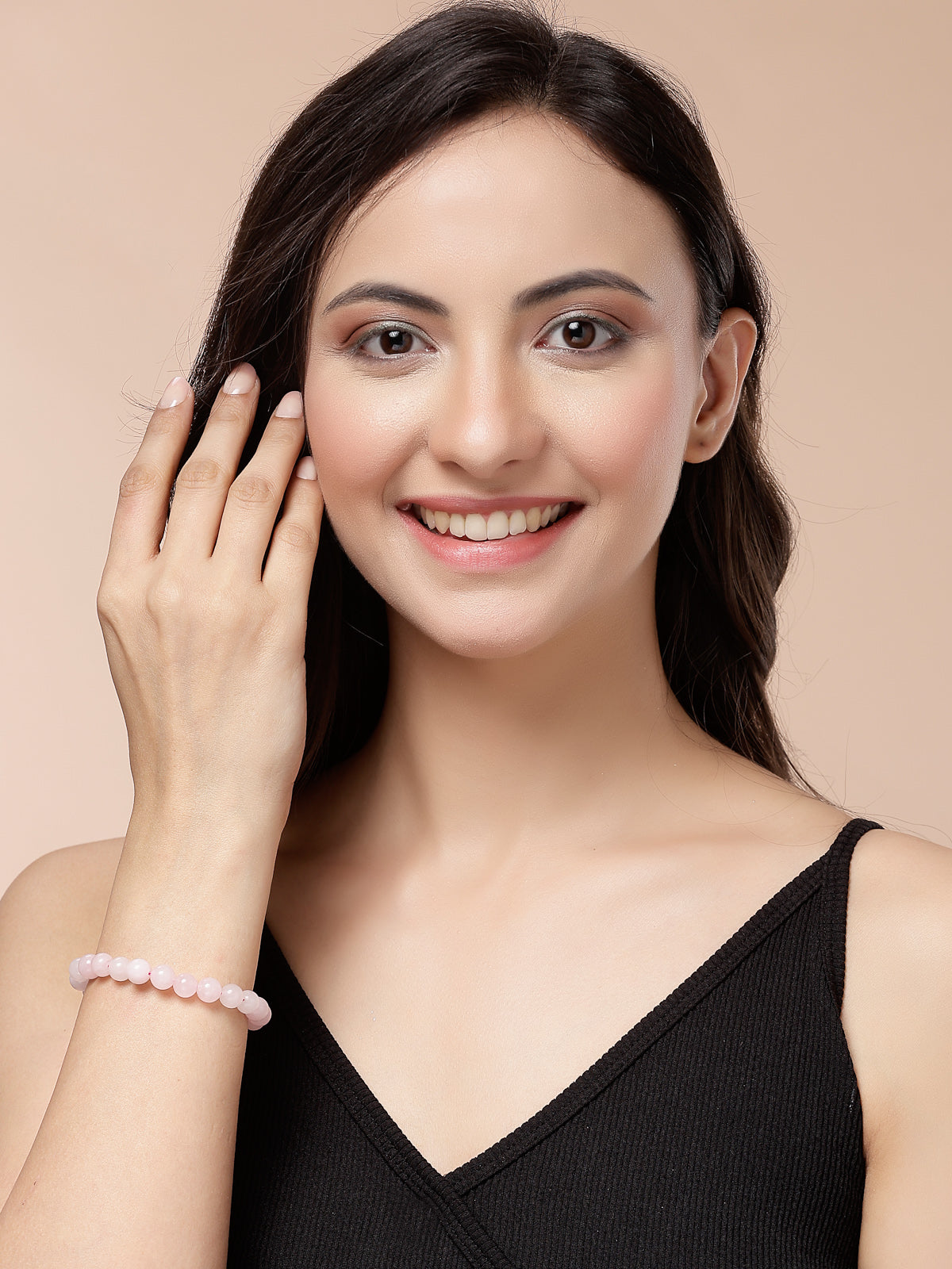 Scintillare By Sukkhi Natural Reiki Feng-Shui Healing Crystal Gem Stone Triple Protection Original Natural Stone Rose Quartz Romance Bracelet for Women Girls & Unisex Adult|BC107120
