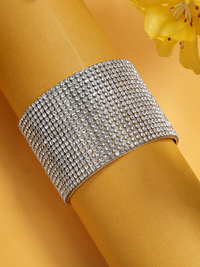 Scintillare By Sukkhi Delicate Fashionable Gold Plated Crystal Diamond Studded Broad Cuff Kada Bangle Bracelet Jewellery for Women & Girls|BC107122