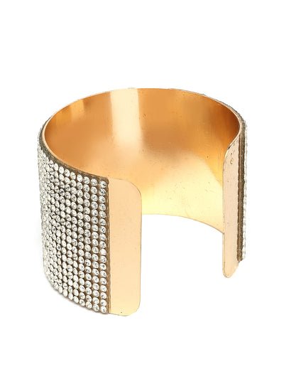 Scintillare By Sukkhi Delicate Fashionable Gold Plated Crystal Diamond Studded Broad Cuff Kada Bangle Bracelet Jewellery for Women & Girls|BC107122