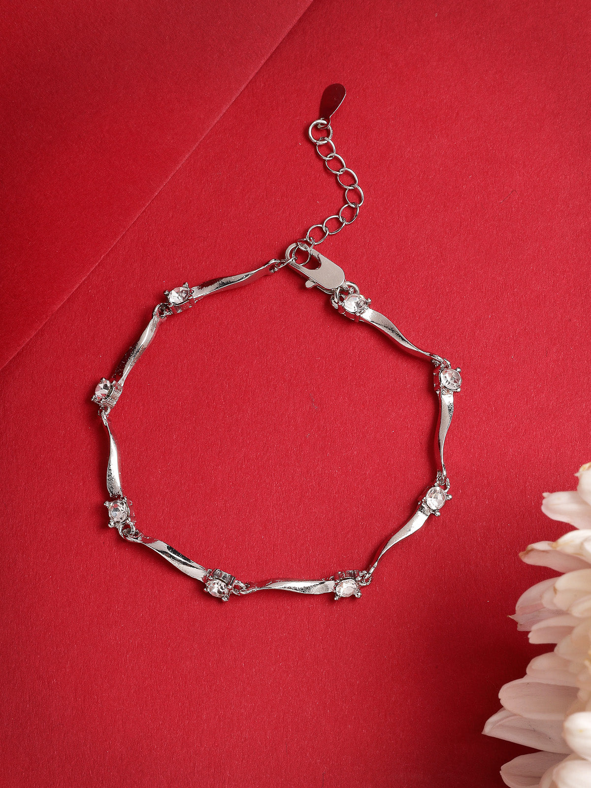 Scintillare By Sukkhi Decent Latest Stylish Fashionable AD Stones Studded Rhodium Plated Sterling Silver Adjustable Bracelet Jewellery for Women & Girls|BC107123