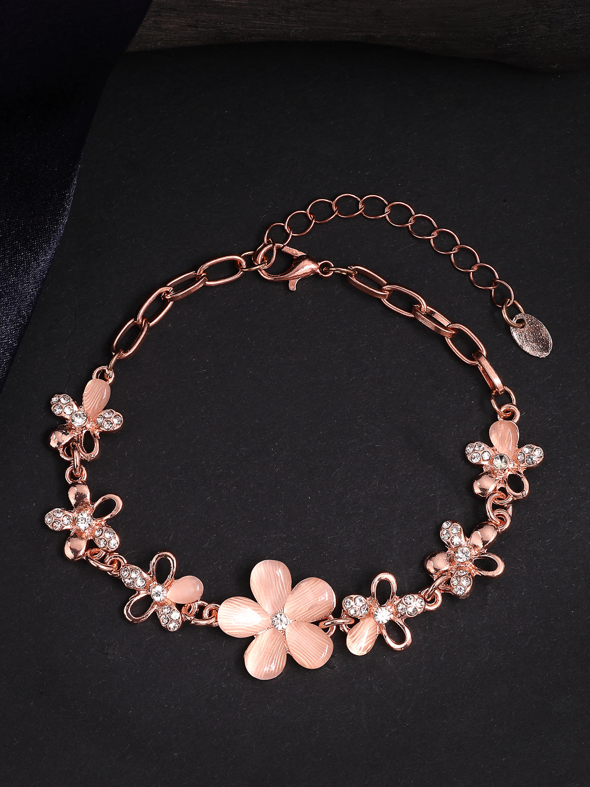 Scintillare By Sukkhi Flawless Rose God Plated Crystal Stones Studded Floral Shaped Adjustable Bracelet Jewellery for Women & Girls|BC107125