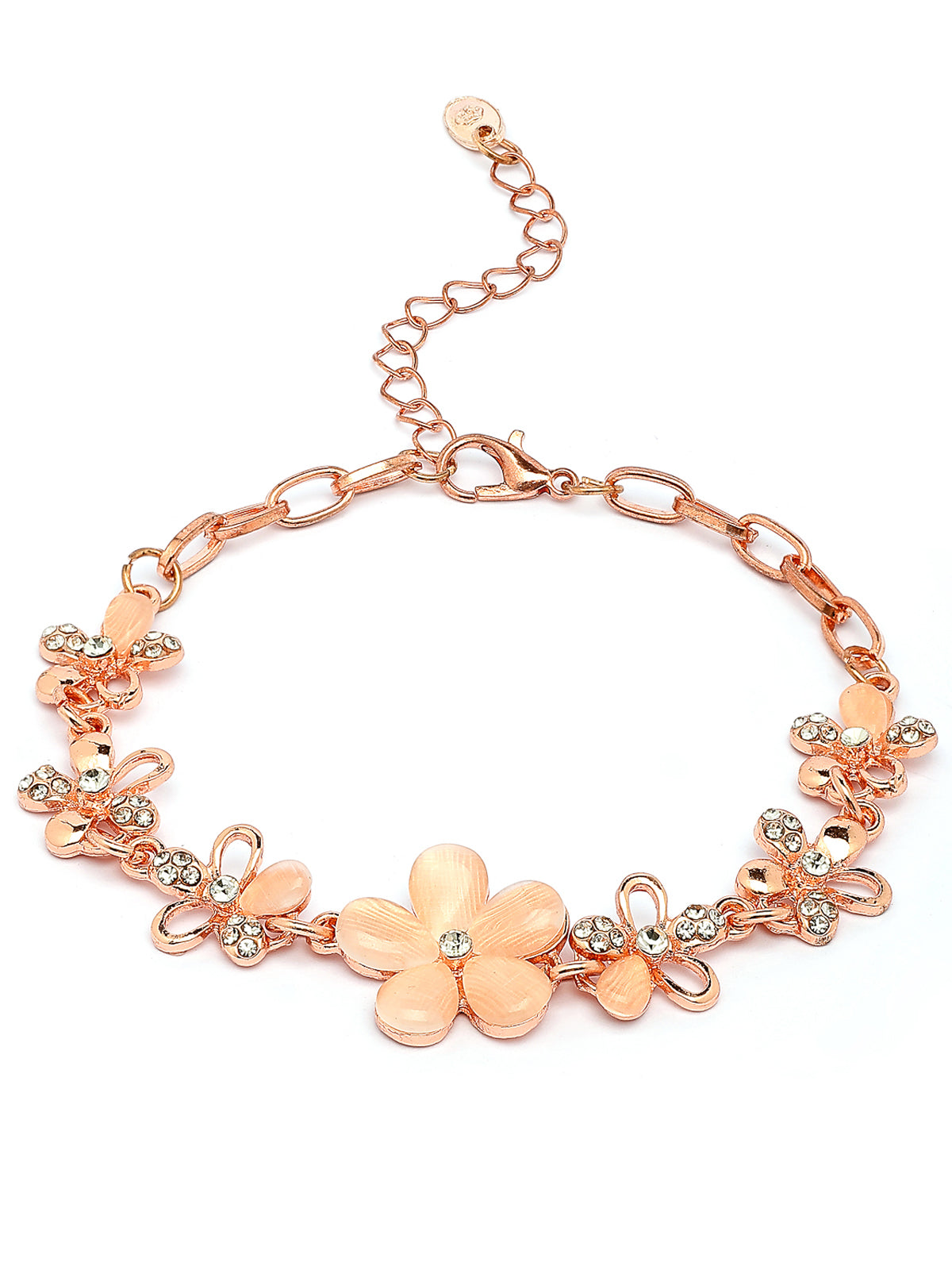 Scintillare By Sukkhi Flawless Rose God Plated Crystal Stones Studded Floral Shaped Adjustable Bracelet Jewellery for Women & Girls|BC107125