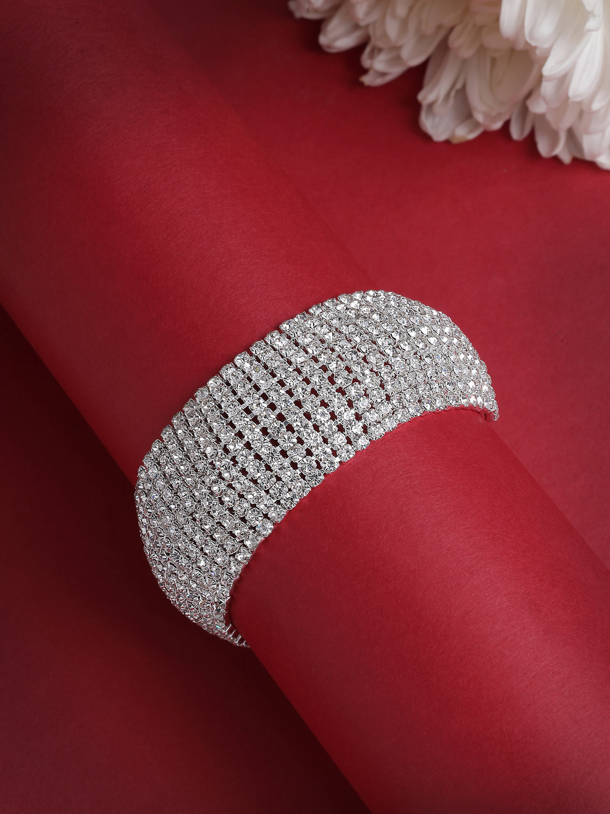 Scintillare By Sukkhi Magnificent Platinum Plated with Crystal Stones Studded Silver Cuff Kada Bracelet for Women & Girls|Gift for Valentines Day Anniversary Birthday|BC107126