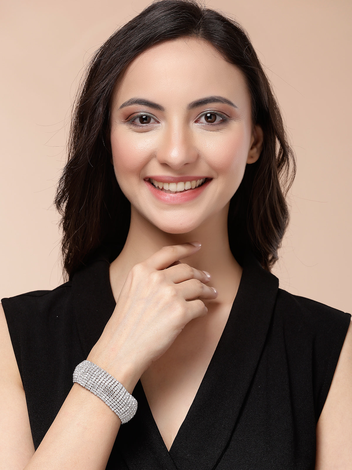 Scintillare By Sukkhi Magnificent Platinum Plated with Crystal Stones Studded Silver Cuff Kada Bracelet for Women & Girls|Gift for Valentines Day Anniversary Birthday|BC107126