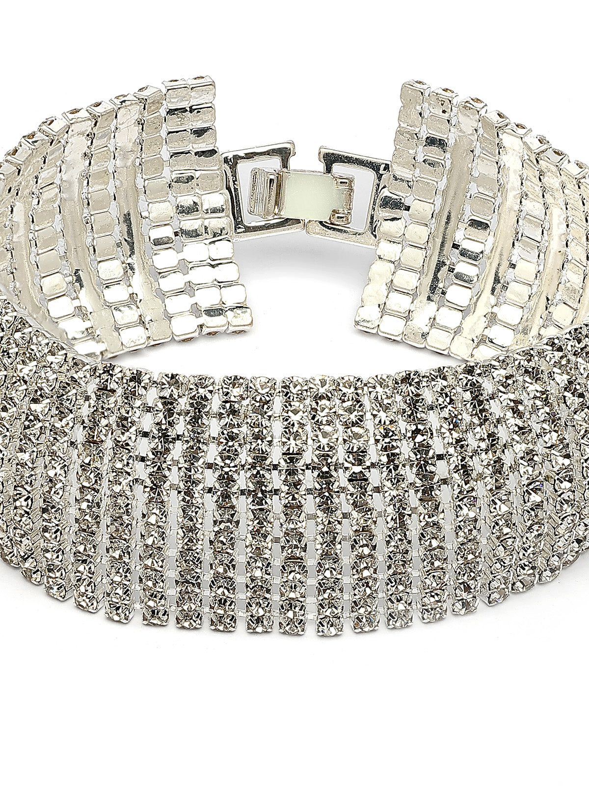 Scintillare By Sukkhi Magnificent Platinum Plated with Crystal Stones Studded Silver Cuff Kada Bracelet for Women & Girls|Gift for Valentines Day Anniversary Birthday|BC107126