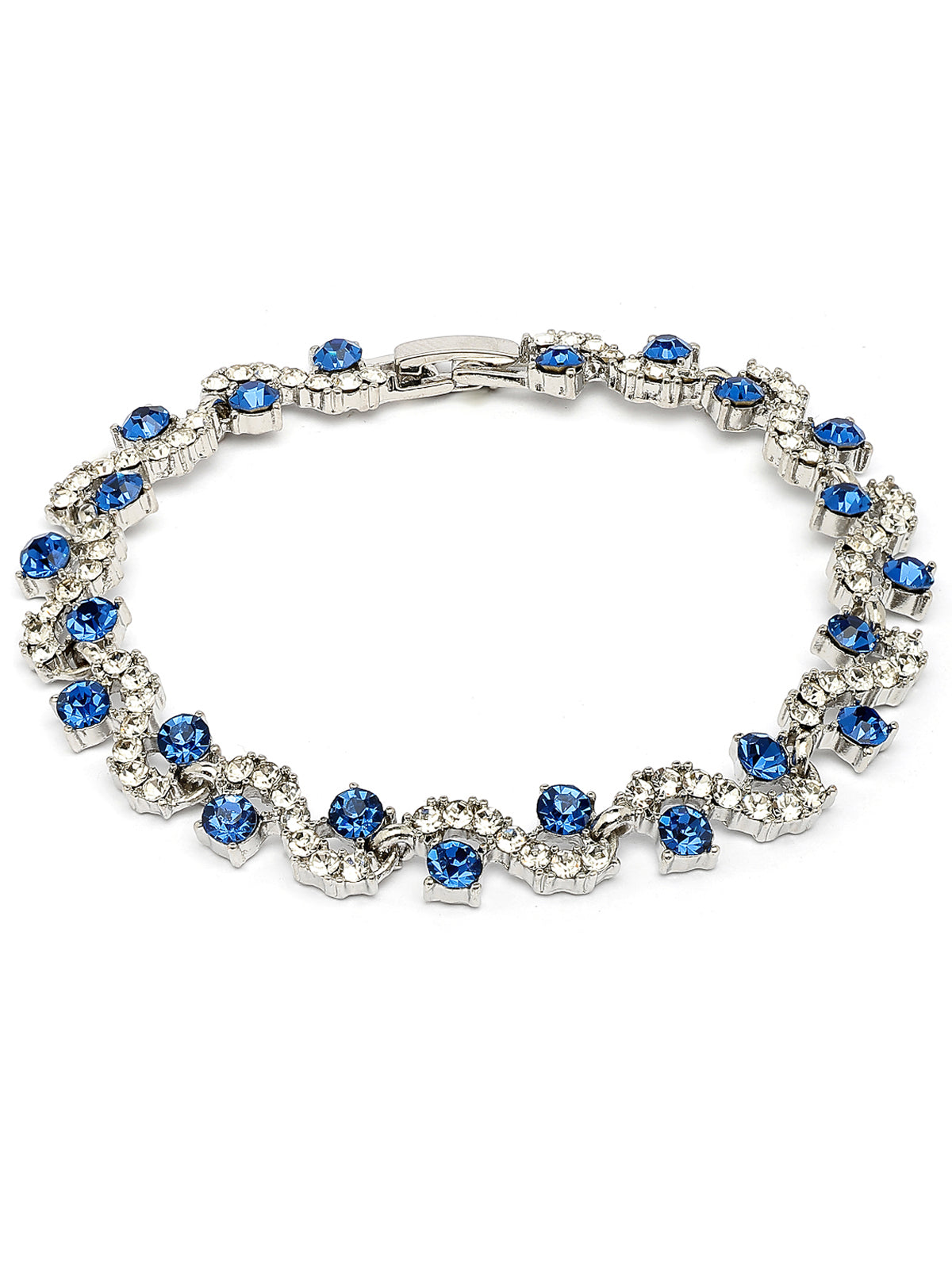 Scintillare By Sukkhi Most Beautiful Stylish Rhodium Plated Crystal CZ Diamond Studded Blue Silver Bracelet for Women & Girls|BC107127