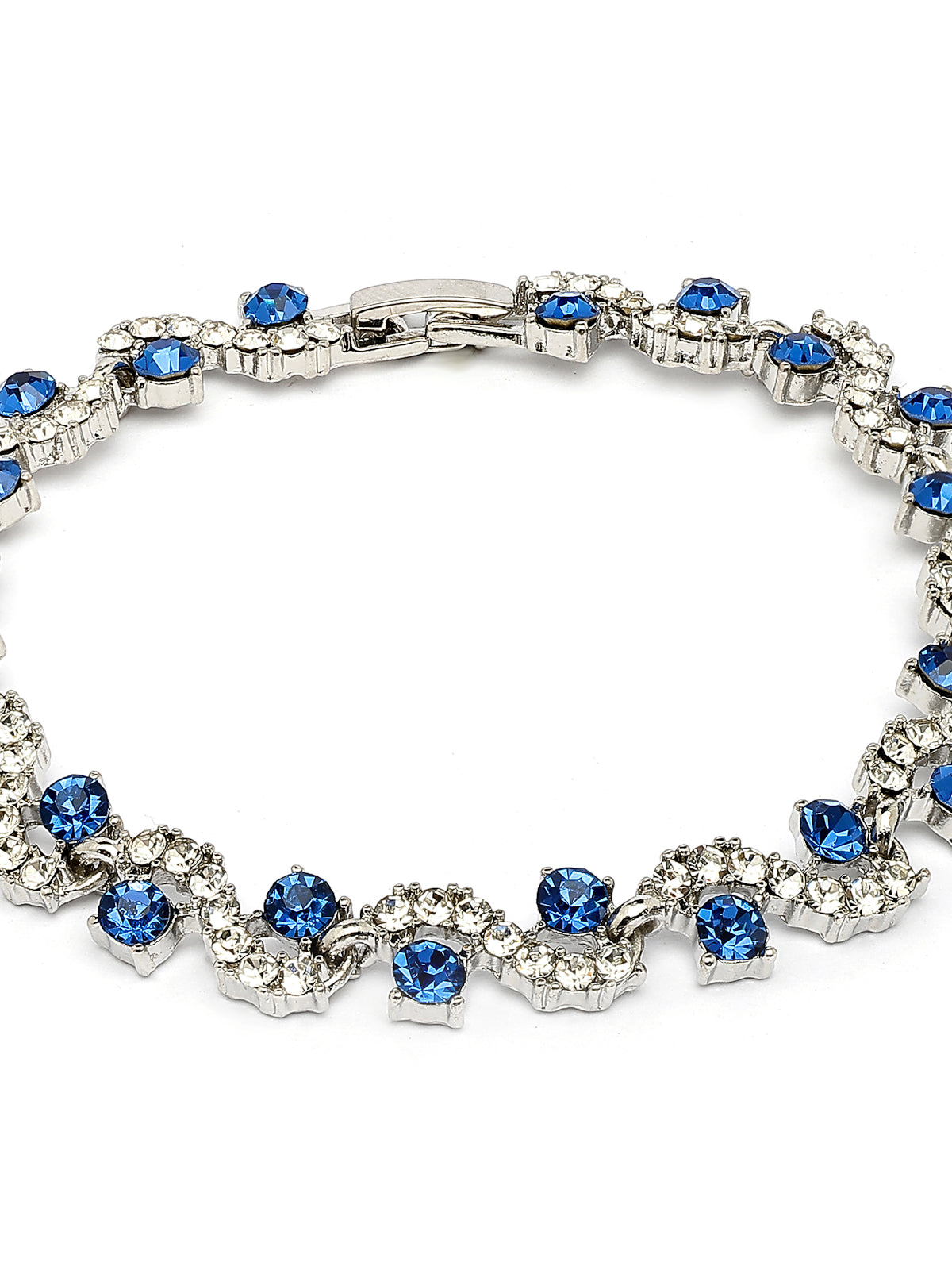 Scintillare By Sukkhi Most Beautiful Stylish Rhodium Plated Crystal CZ Diamond Studded Blue Silver Bracelet for Women & Girls|BC107127