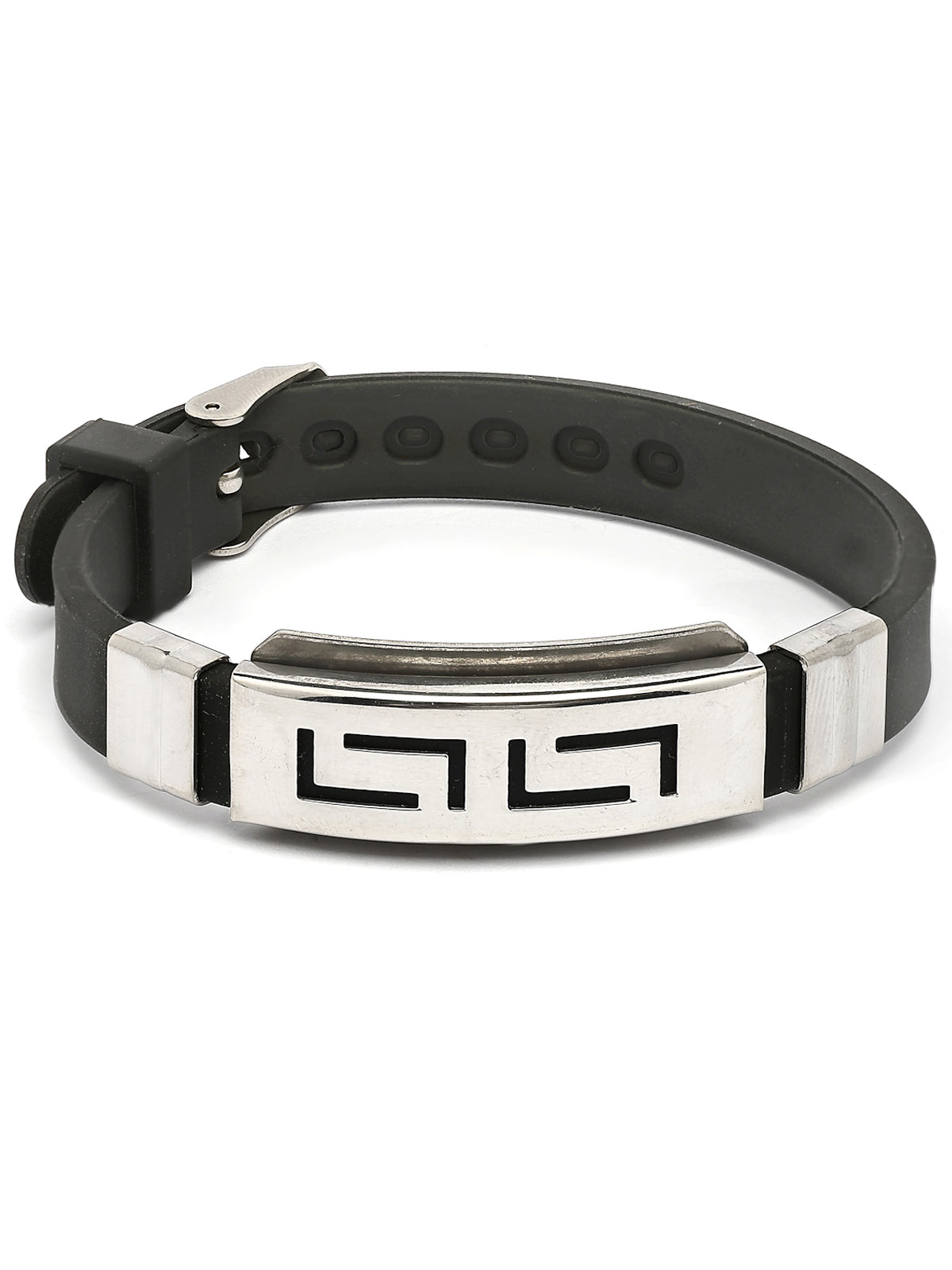 Scintillare By Sukkhi Casual Style Design Leather Silicon Wristband Black Bracelet for Men & Boys|Accessories Jewellery for Unisex|Birthday Gift for Girls & Boys|BC107128