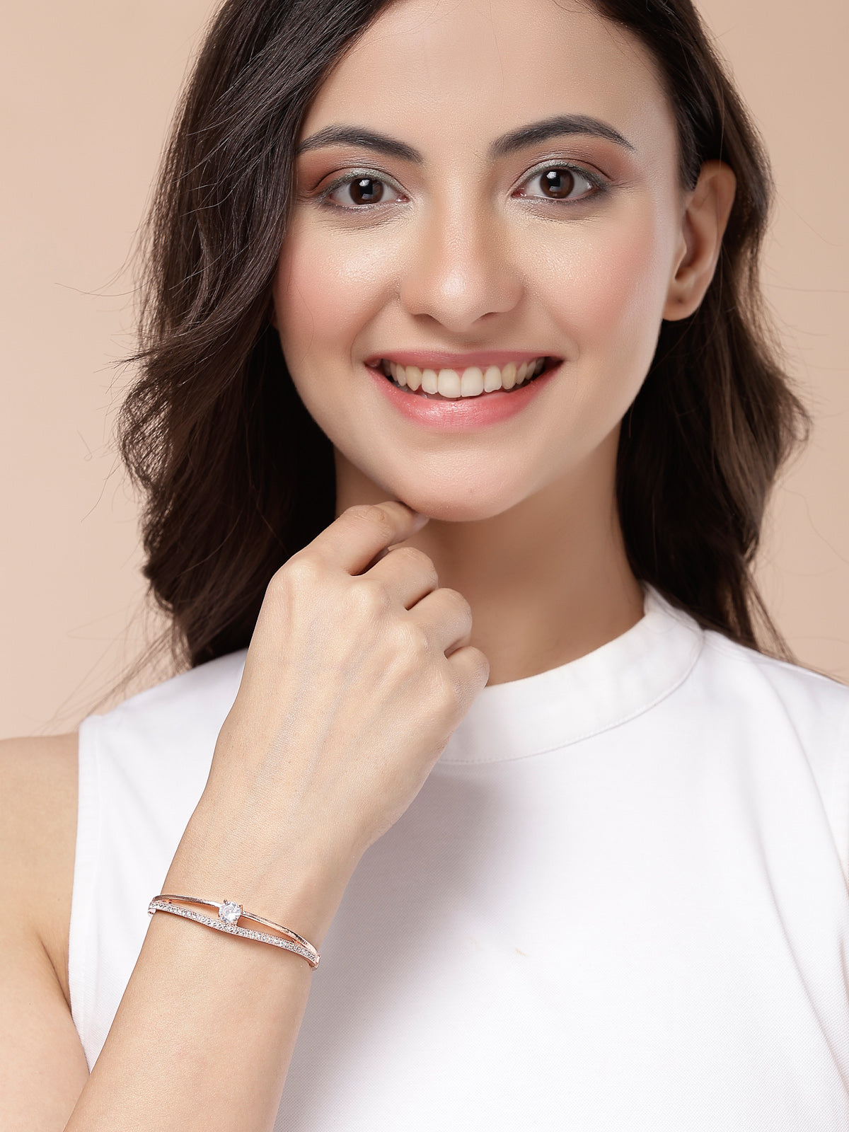 Scintillare By Sukkhi Pretty Stylish Fashionable Rose Gold Plated Crystal Stone Studded Kada Bangle Bracelet for Women & Girls|BC107130