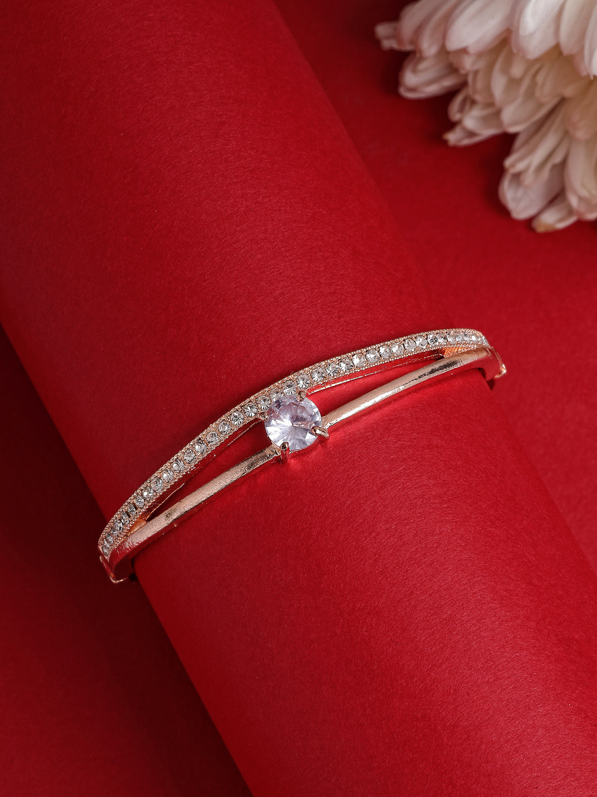 Scintillare By Sukkhi Pretty Stylish Fashionable Rose Gold Plated Crystal Stone Studded Kada Bangle Bracelet for Women & Girls|BC107130