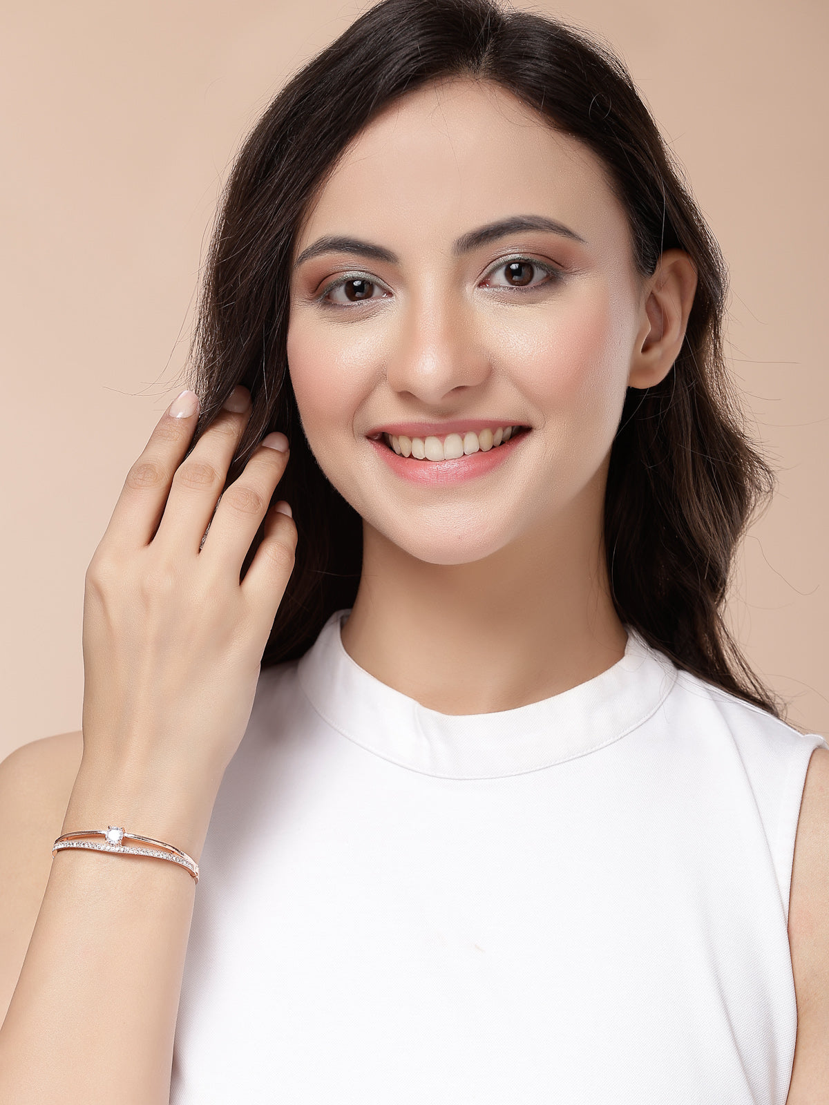 Scintillare By Sukkhi Pretty Stylish Fashionable Rose Gold Plated Crystal Stone Studded Kada Bangle Bracelet for Women & Girls|BC107130