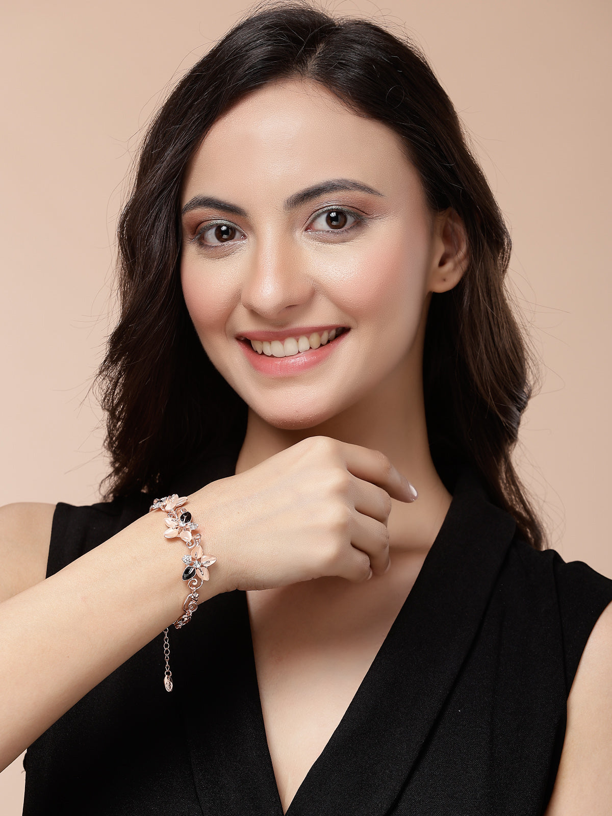 Scintillare By Sukkhi Artful Latest Fashionable Rose Gold Plated Cubic Zirconia Diamond Studded Floral Shaped Kada Bangle & Bracelet Jewellery for Women & Girls|BC107132